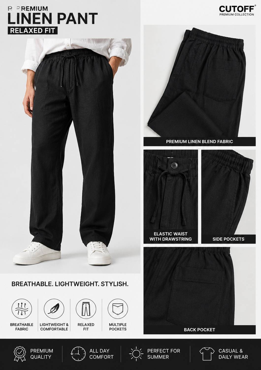 cutd Relaxed Men Black Trousers