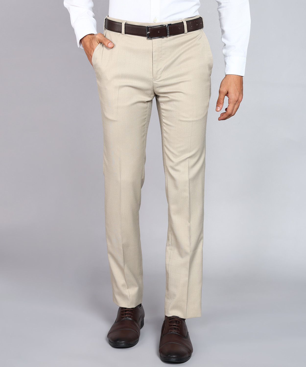 Image of Raymond Slim Fit Men Beige Trousers