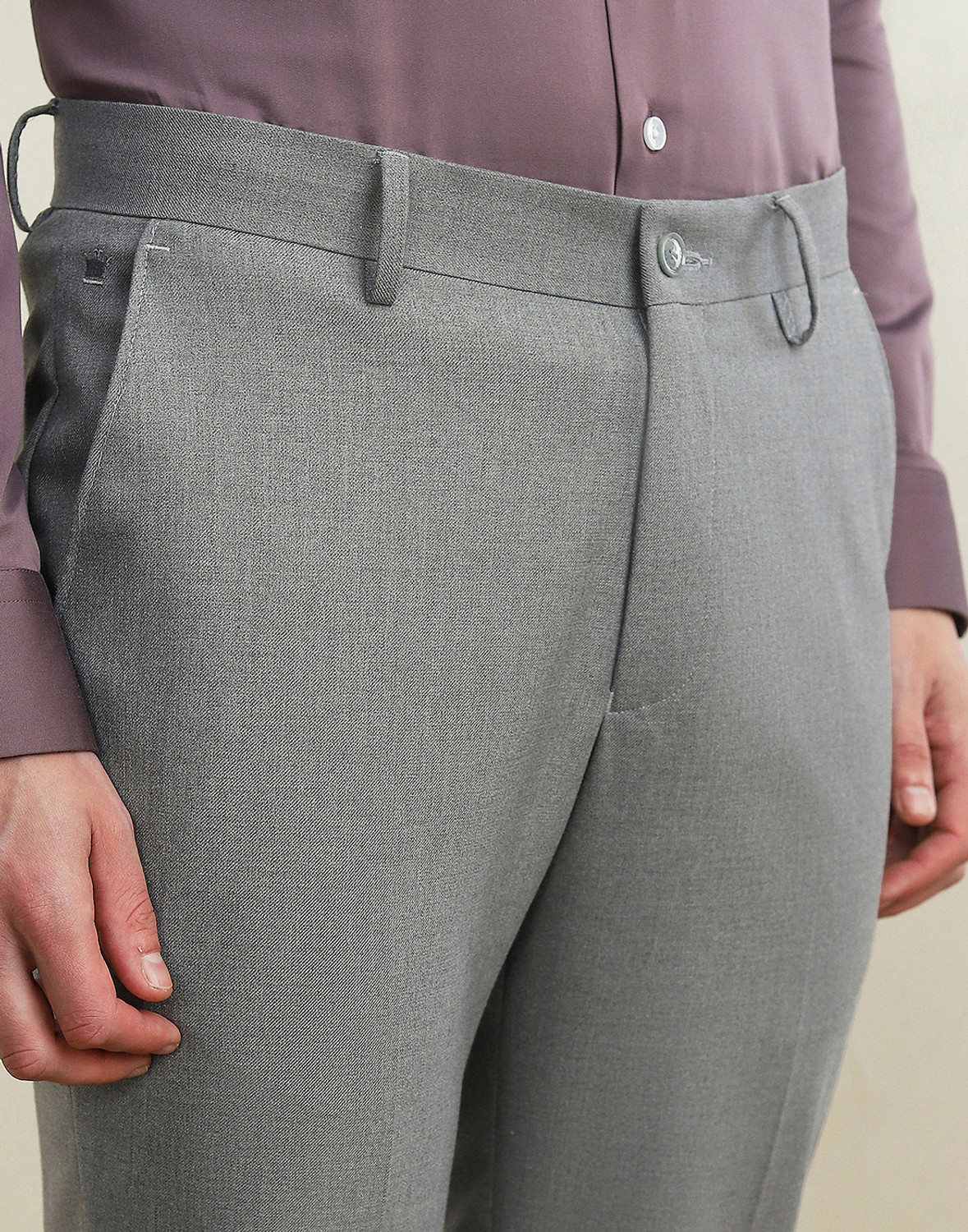 Image of LOUIS PHILIPPE Men Slim Fit Grey Polyester Trousers