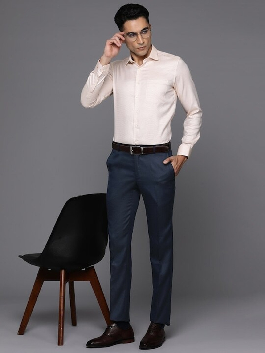 Image of Raymond Slim Fit Men Dark Blue Trousers