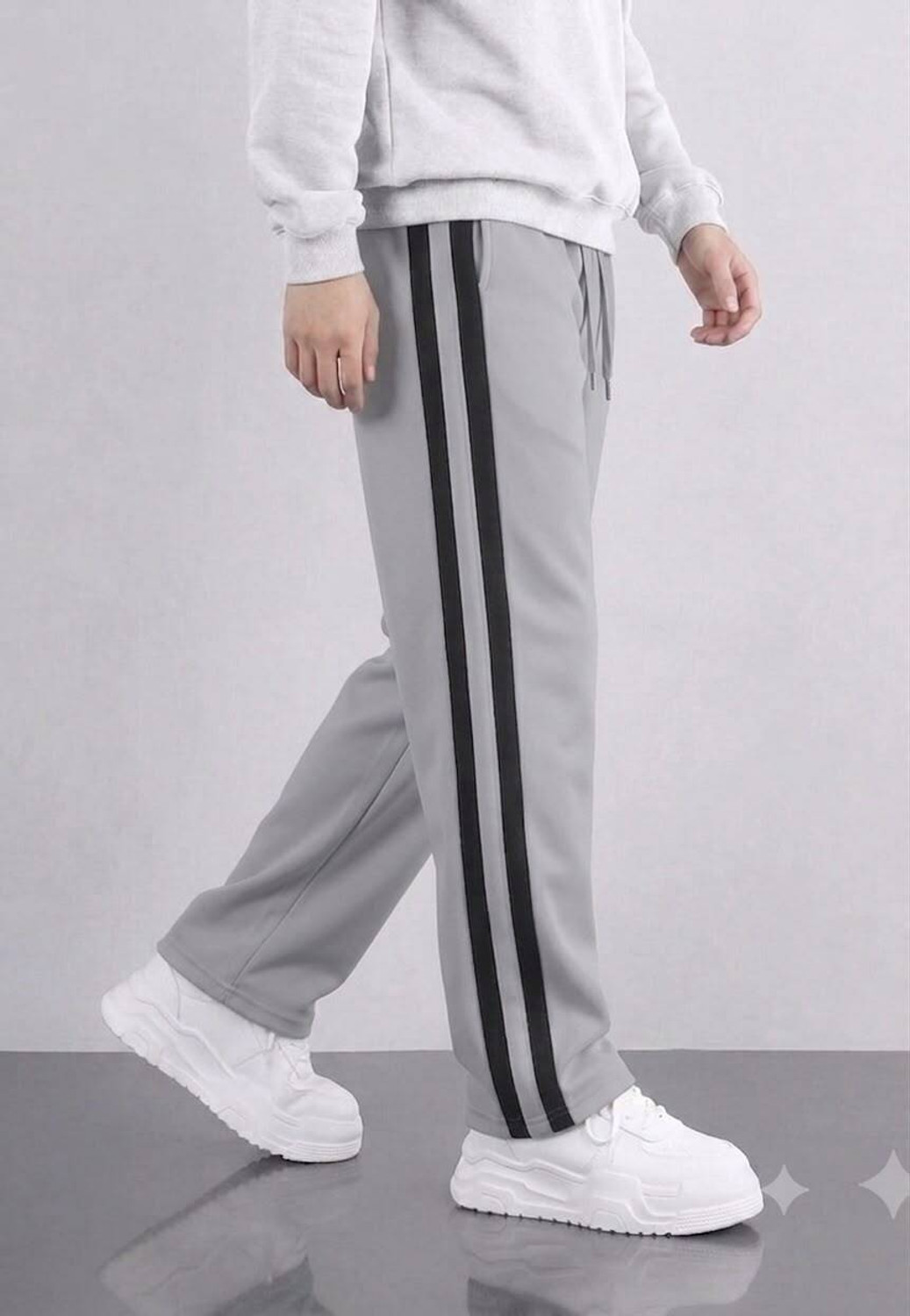 Image of KEESUN Pack of 2 Men Straight Fit Grey, Black Acrylic Blend Trousers