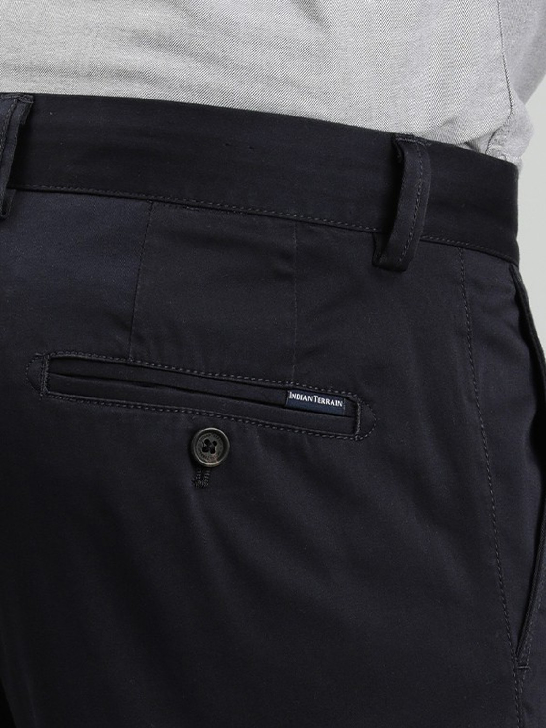 Image of INDIAN TERRAIN Slim Fit Men Blue Trousers