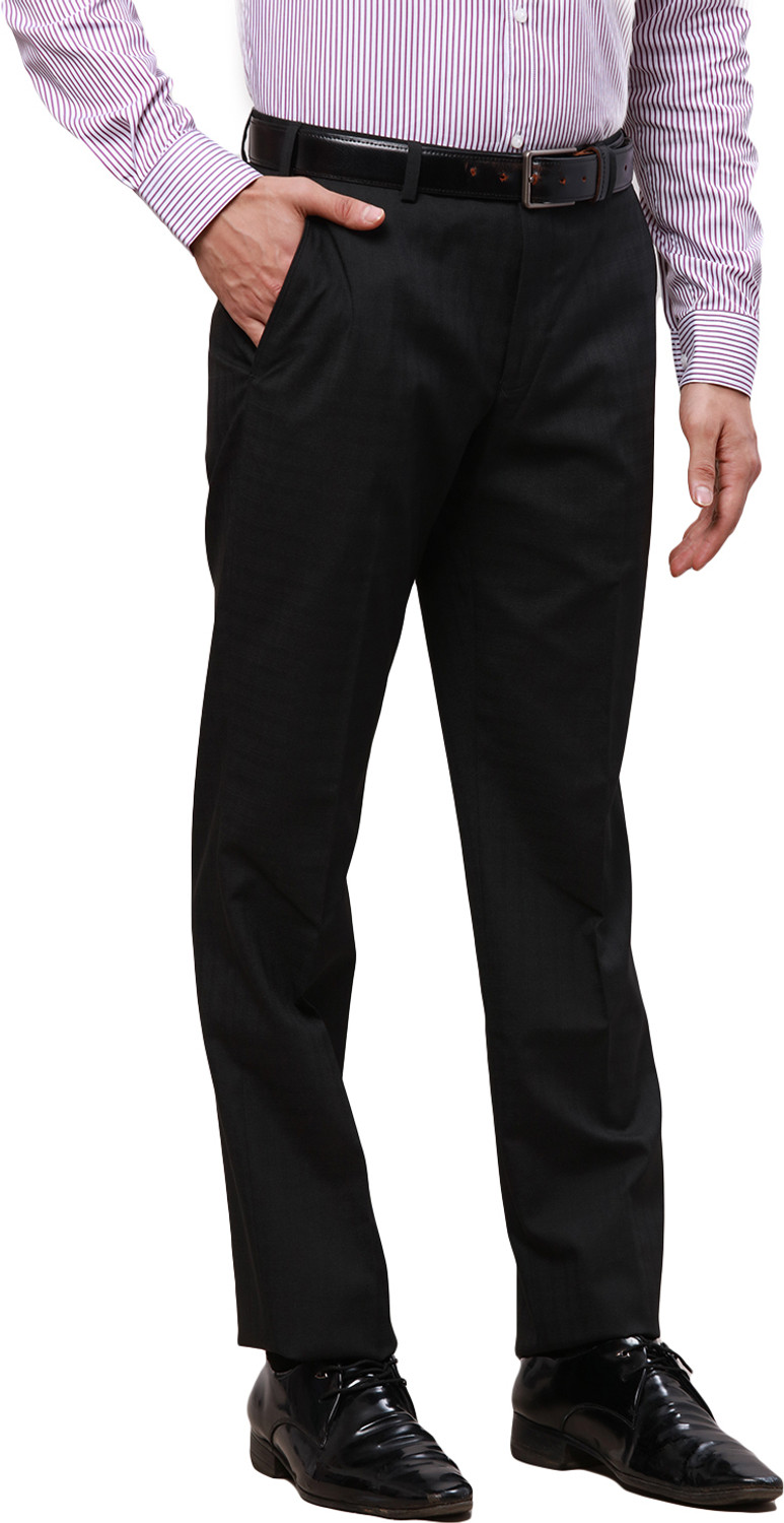 Image of PARK AVENUE Regular Fit Men Black Trousers