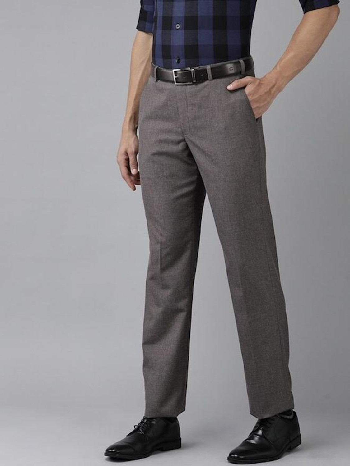 Image of PARK AVENUE Slim Fit Men Grey Trousers