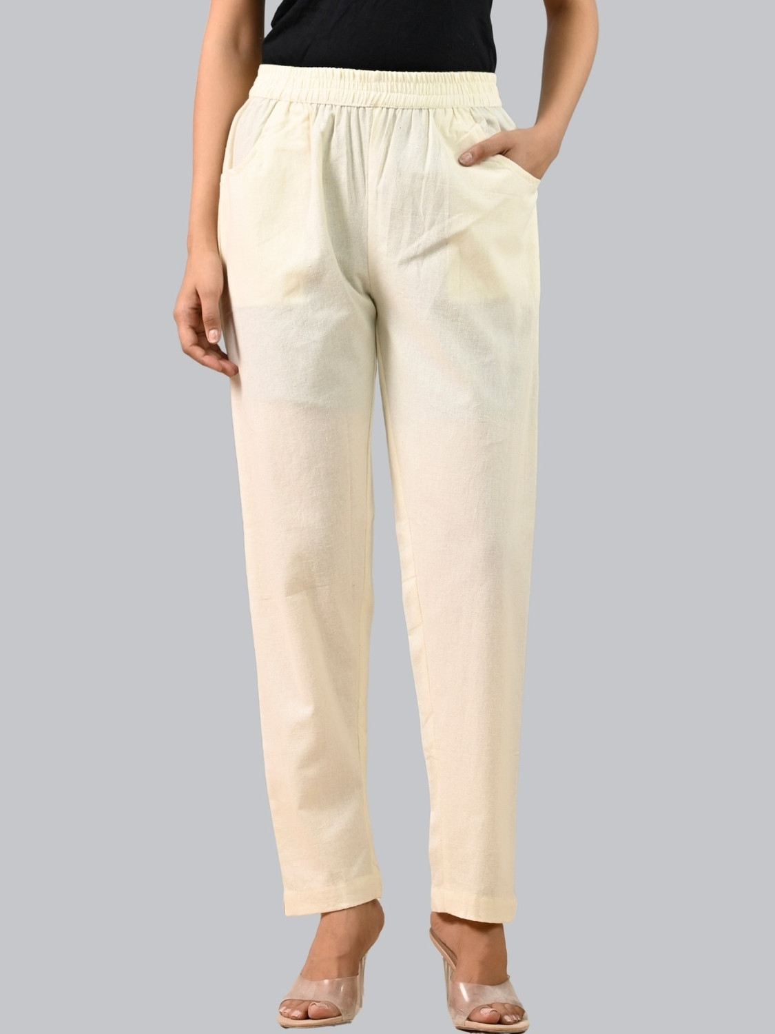 Image of HouseOfCommon Regular Fit Women Cream Trousers