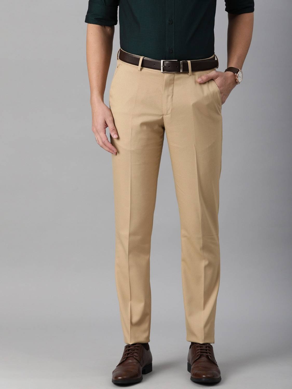 Louis Philippe Slim Fit Beige Trousers - Image 1