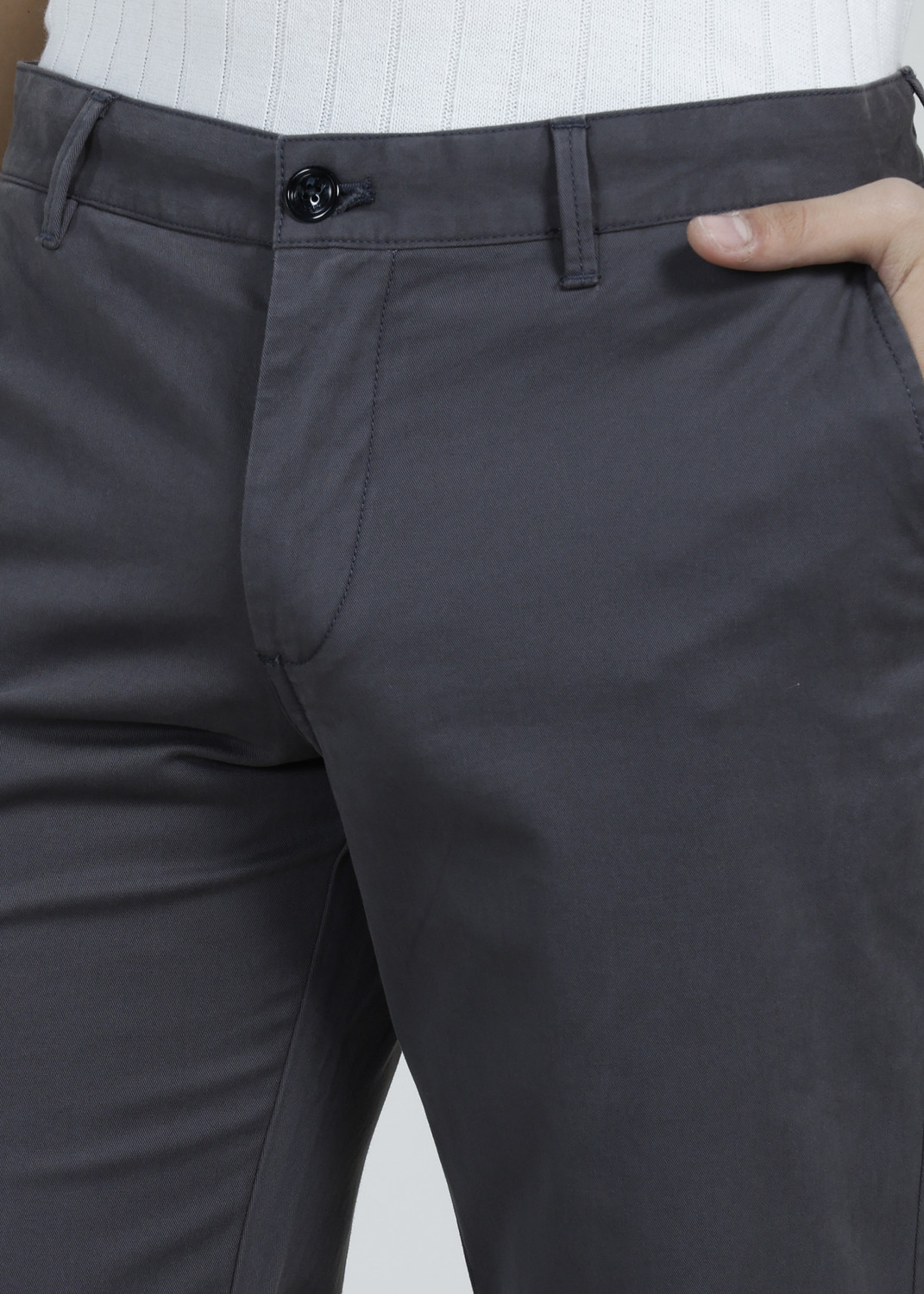 Image of INDIAN TERRAIN Men Regular Fit Grey Cotton Blend Trousers
