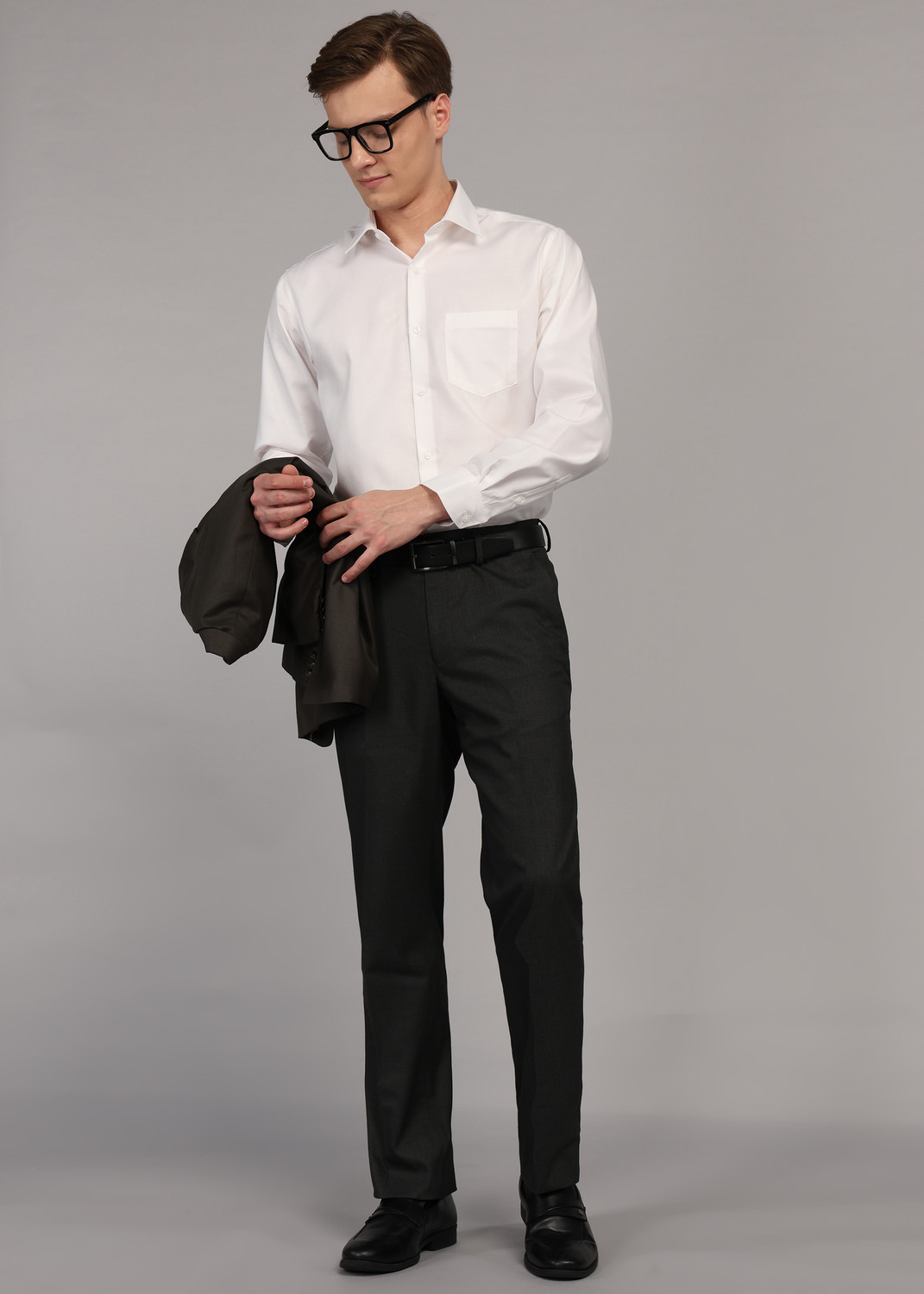 Image of VAN HEUSEN Regular Fit Men Grey Trousers