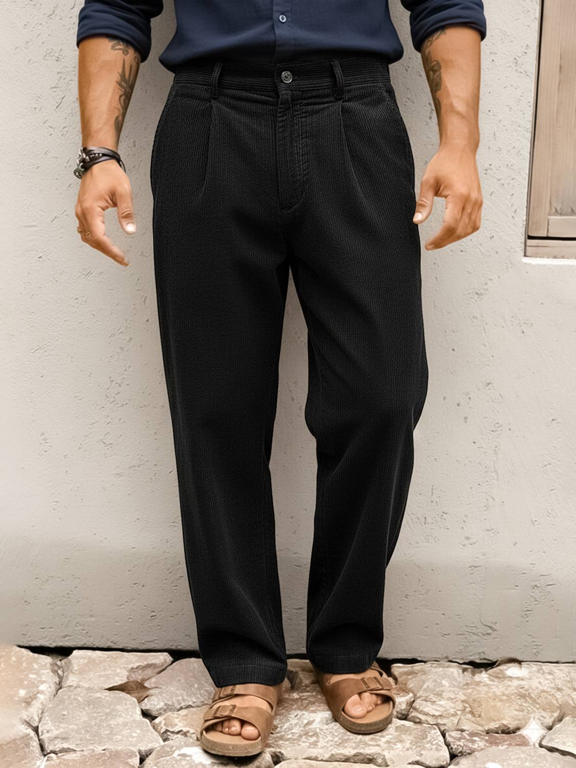 Jump Cuts Relaxed Men Black Trousers