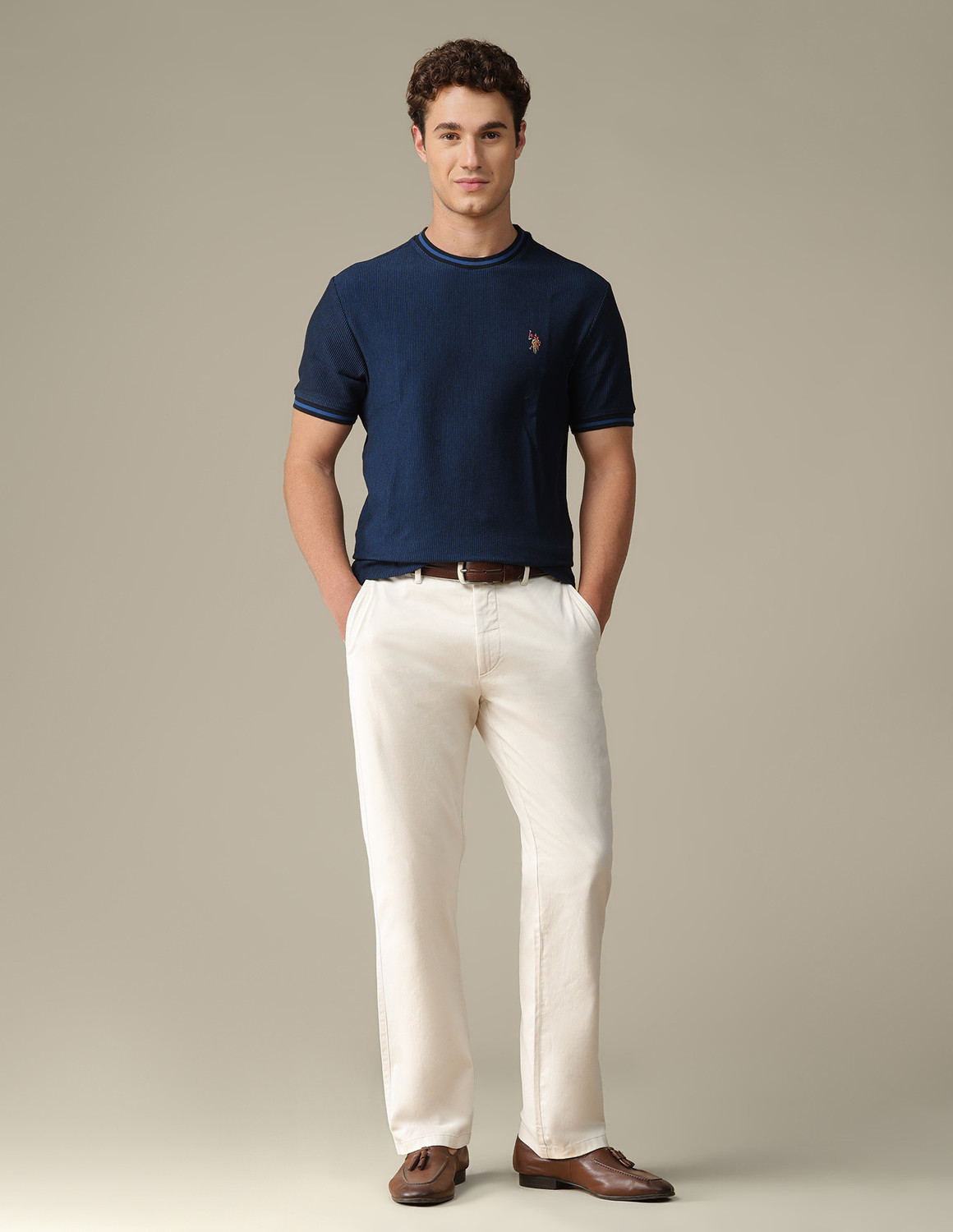 Image of U.S. POLO ASSN. Straight Fit Men White Trousers