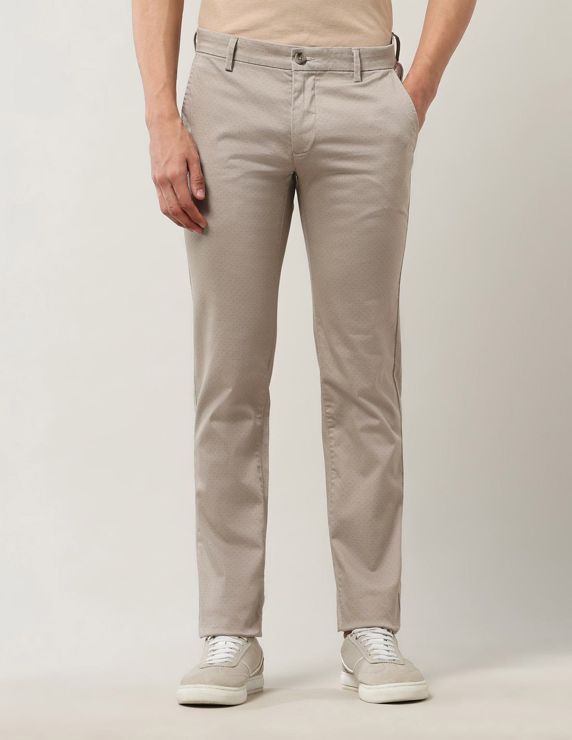 Image of Arrow Sport Slim Fit Men Beige Trousers