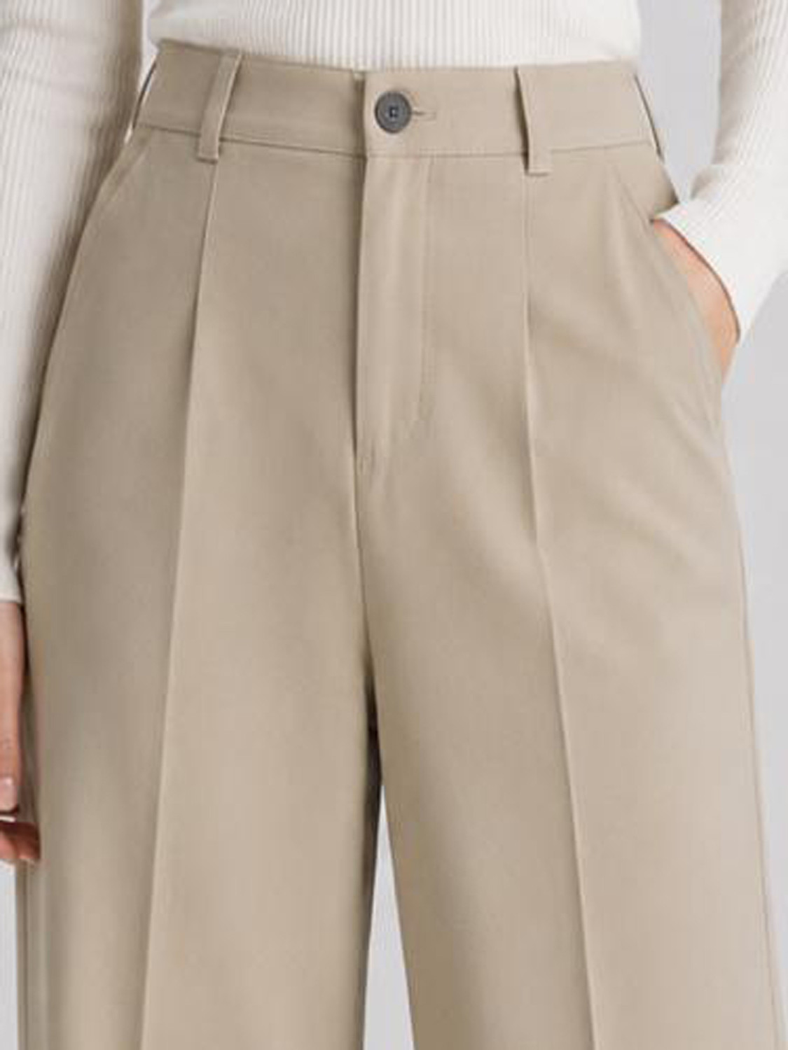 Image of Trend Level Loose Fit, Flared Women Beige Trousers