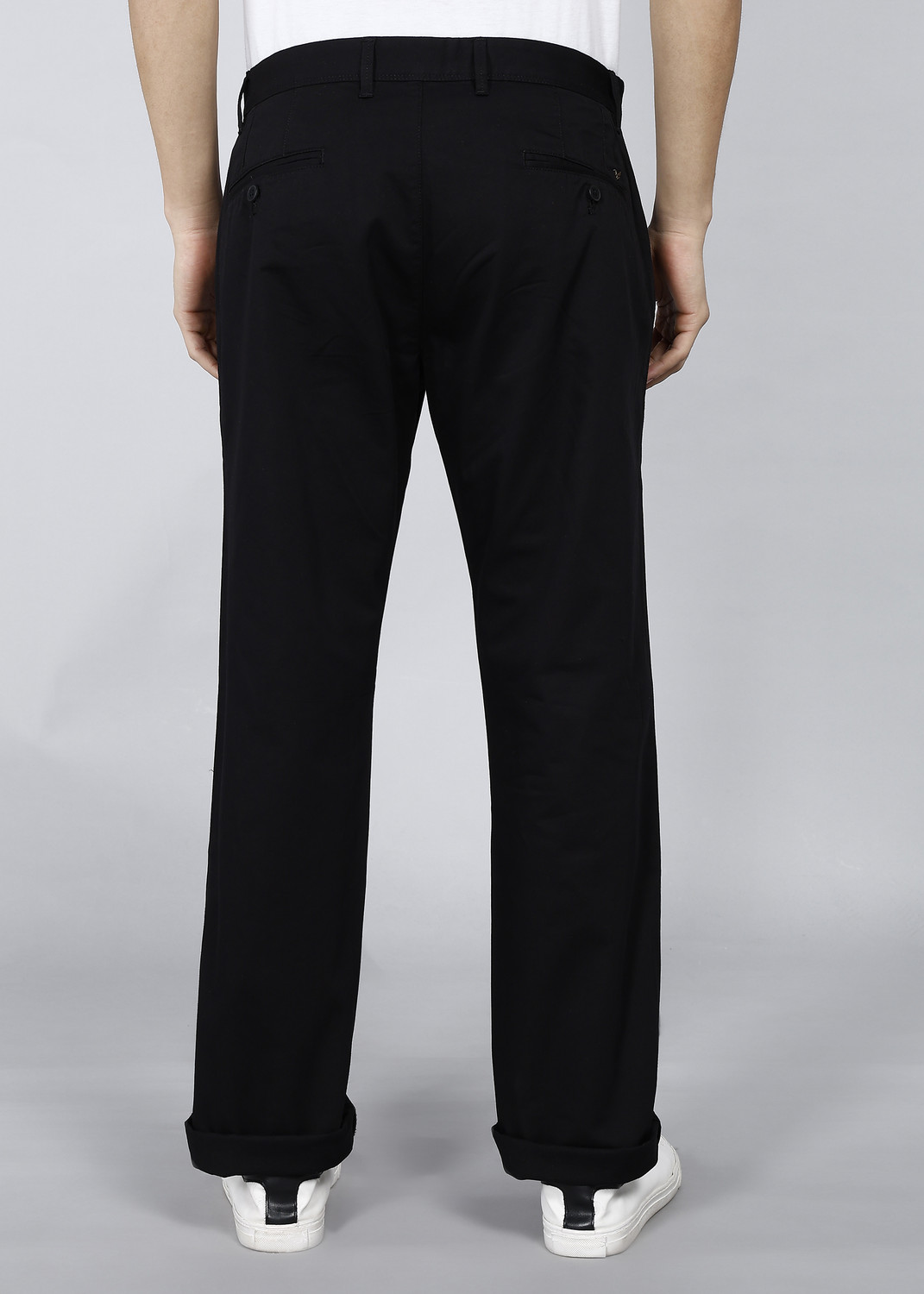 Image of Blackberrys Men Slim Fit Black Cotton Blend Trousers