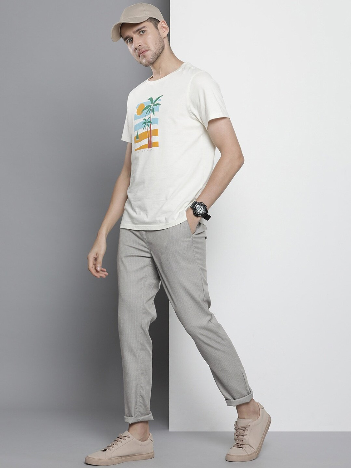 Image of The Indian Garage Co. Regular Fit Men Grey Trousers
