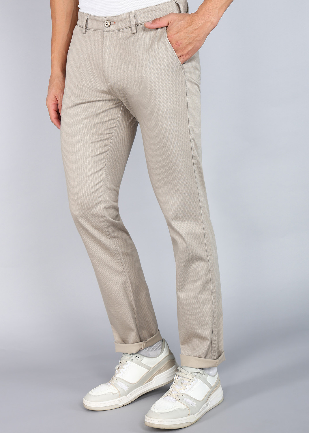 Image of KILLER Slim Fit Men Cream Trousers