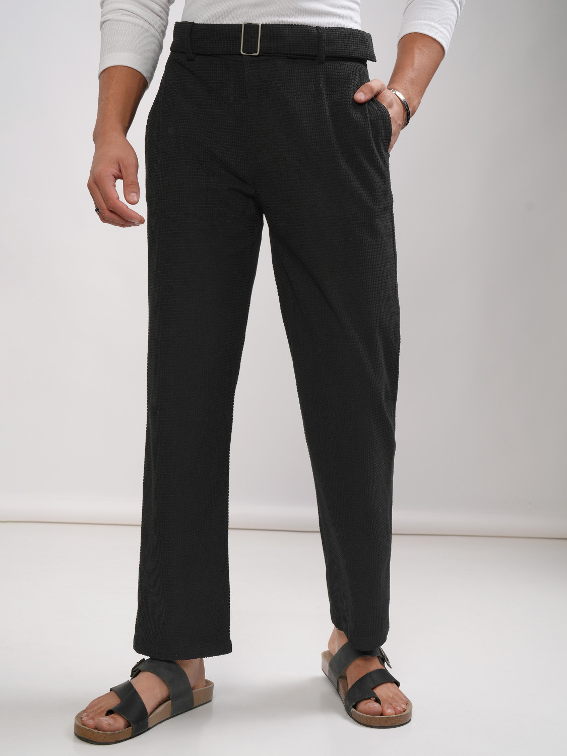 Image of HIGHLANDER Men Relaxed Black Cotton Blend Trousers