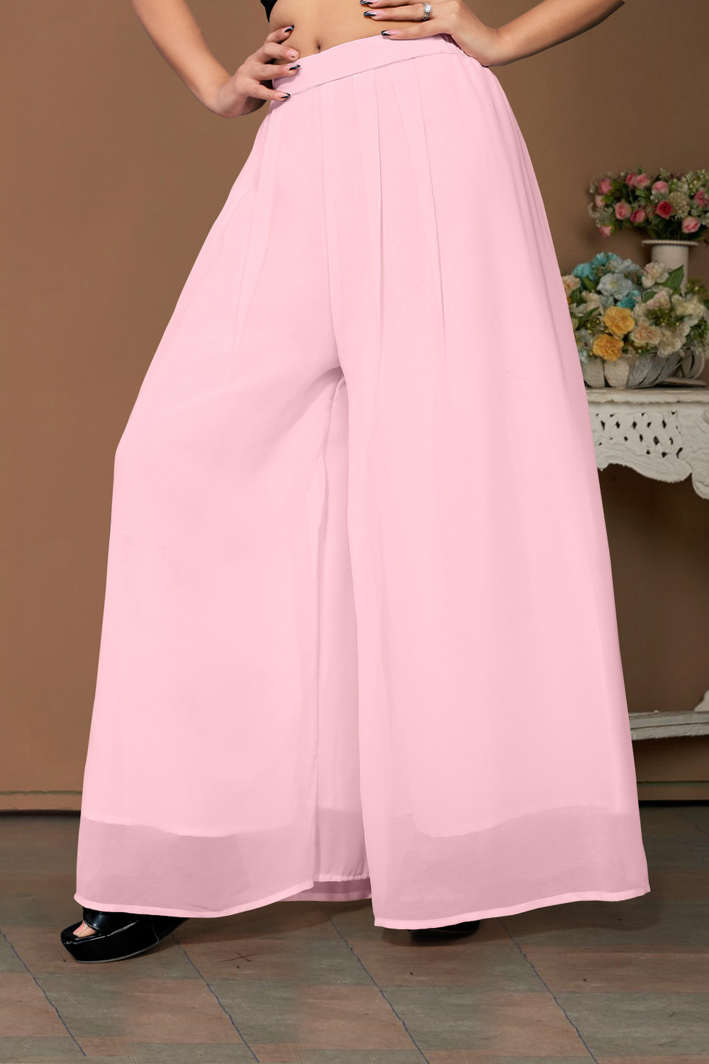 Image of Anti Wrinkle Designer Flared Women Pink Trousers