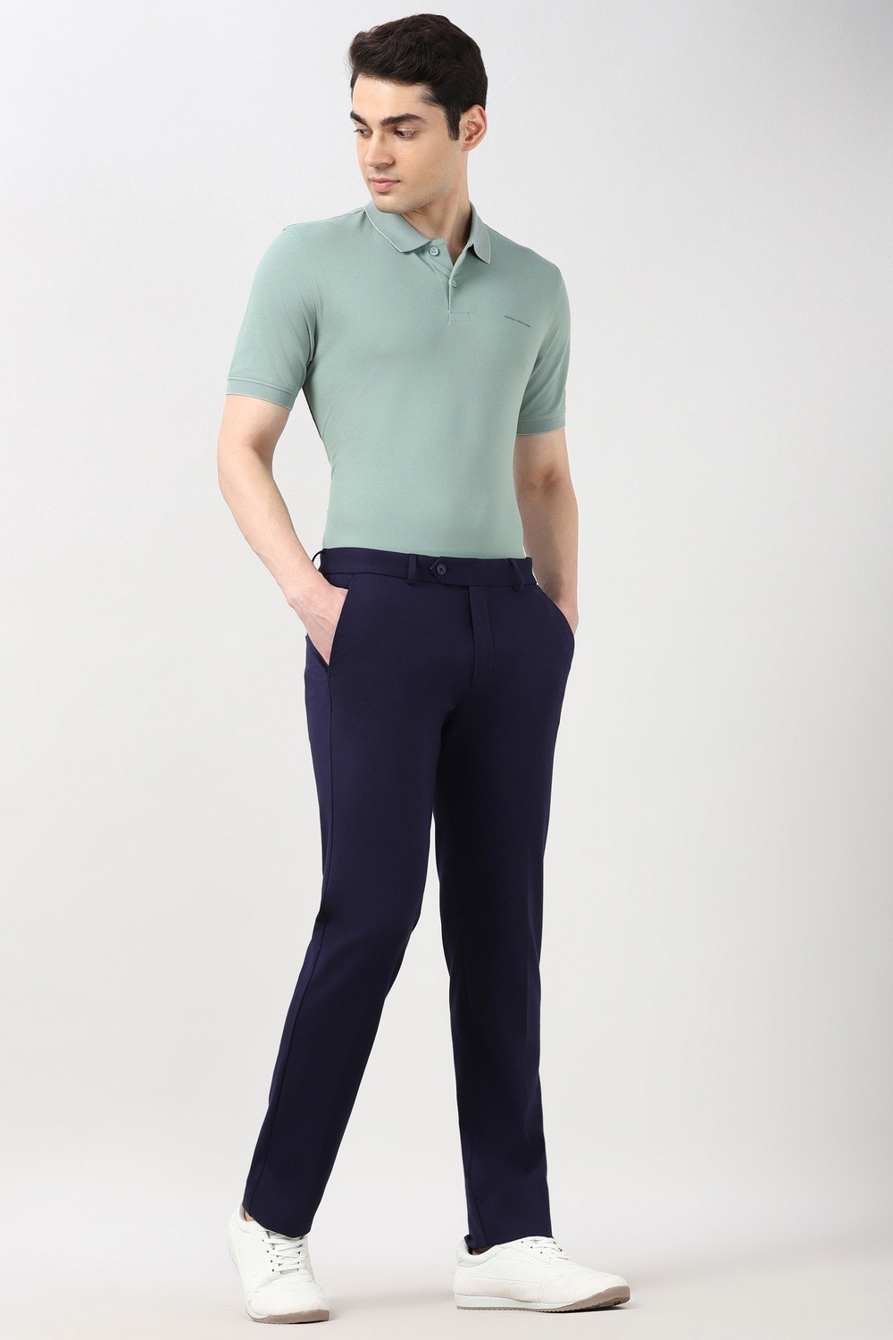 Image of PETER ENGLAND Slim Fit Men Dark Blue Trousers