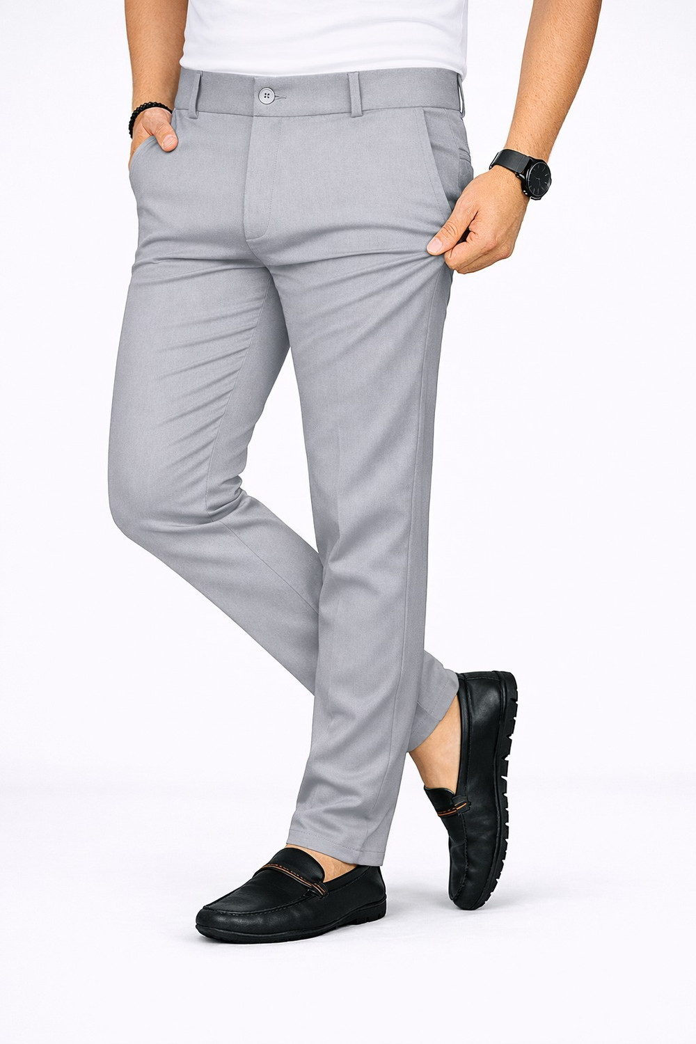 Image of USIGO Men Regular Fit Grey Lycra Blend Trousers