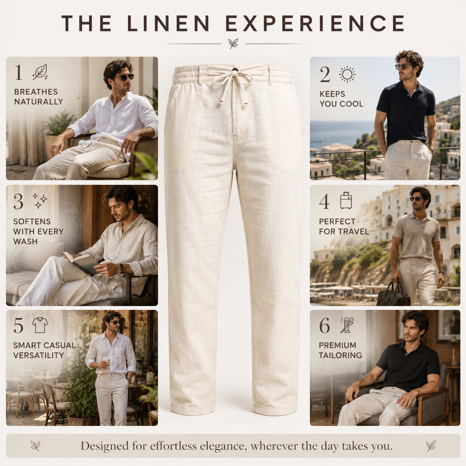 Image of WHISQ Straight Fit Men Cream Trousers