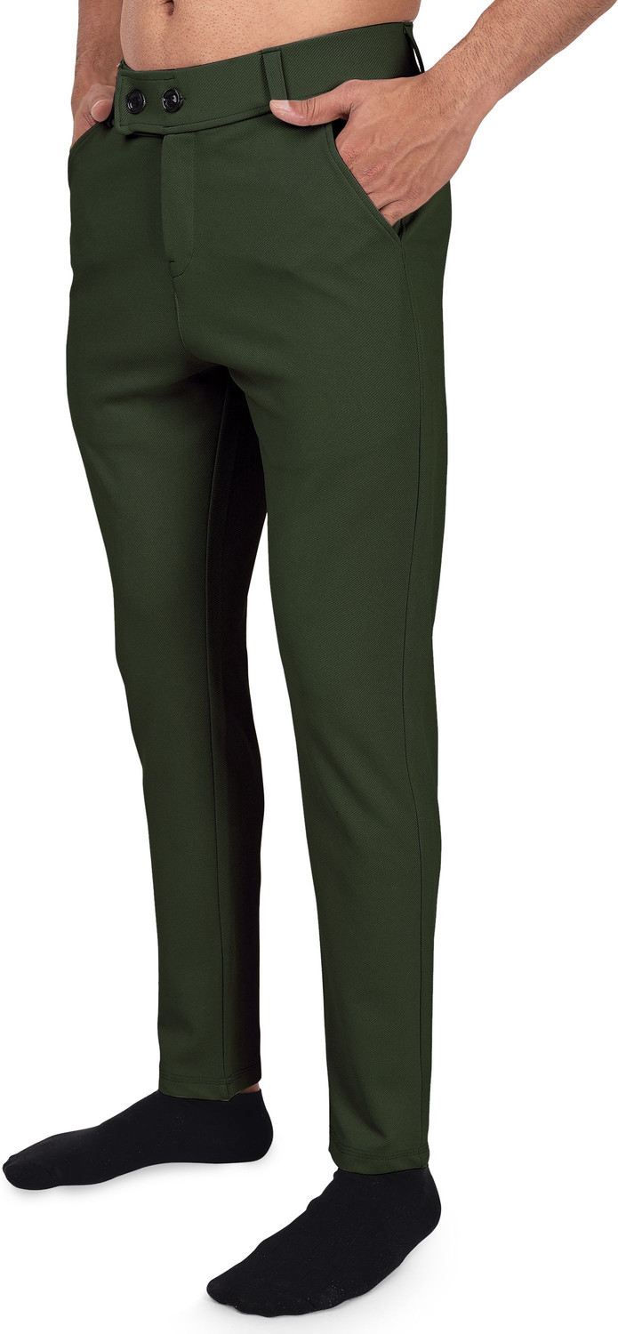 Image of COMBRAIDED Regular Fit Men Green Trousers