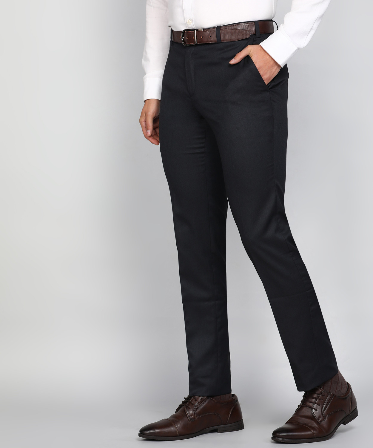 Image of Raymond Slim Fit Men Dark Blue Trousers