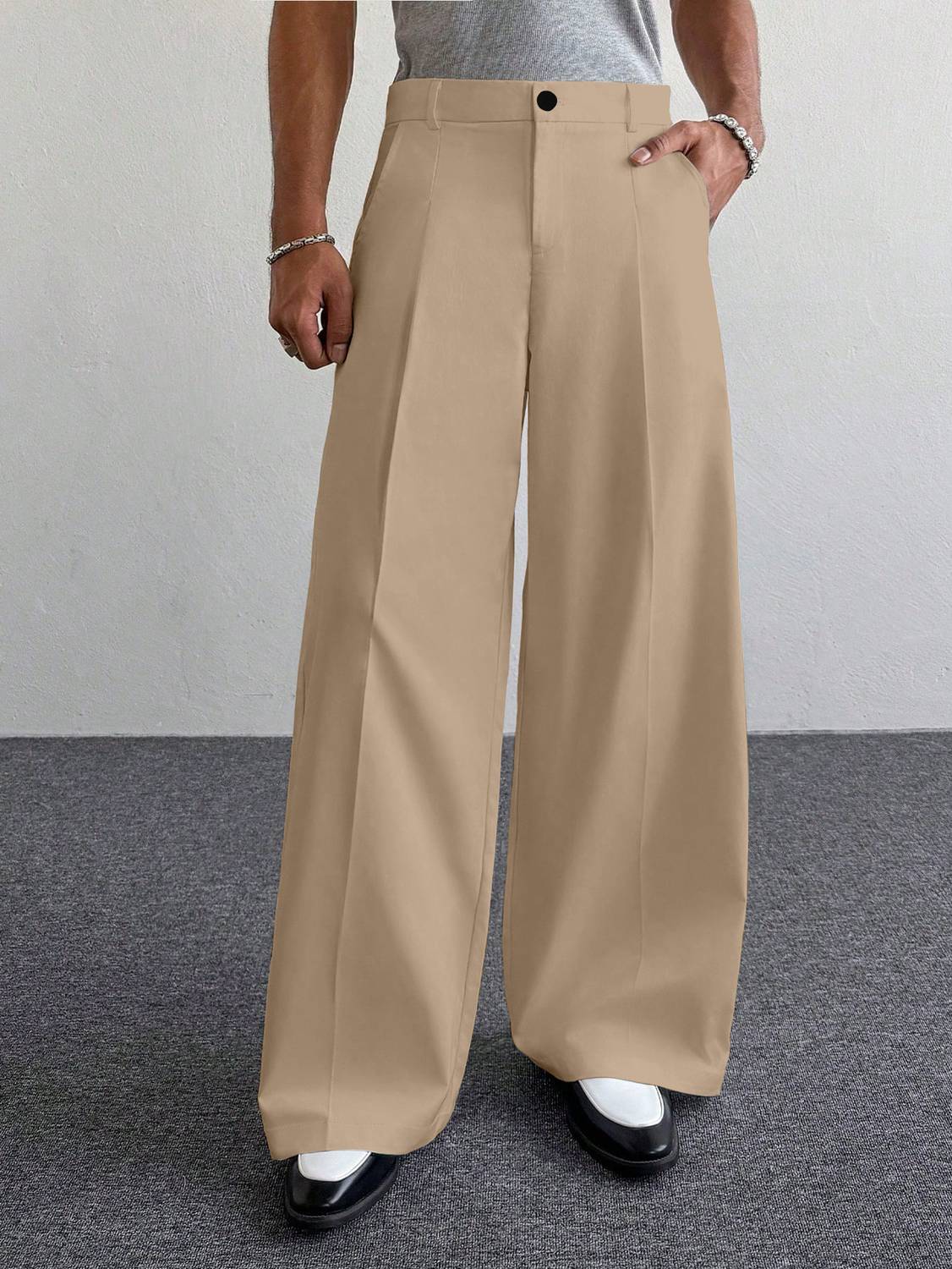 Klossy Loose Fit Beige Trousers