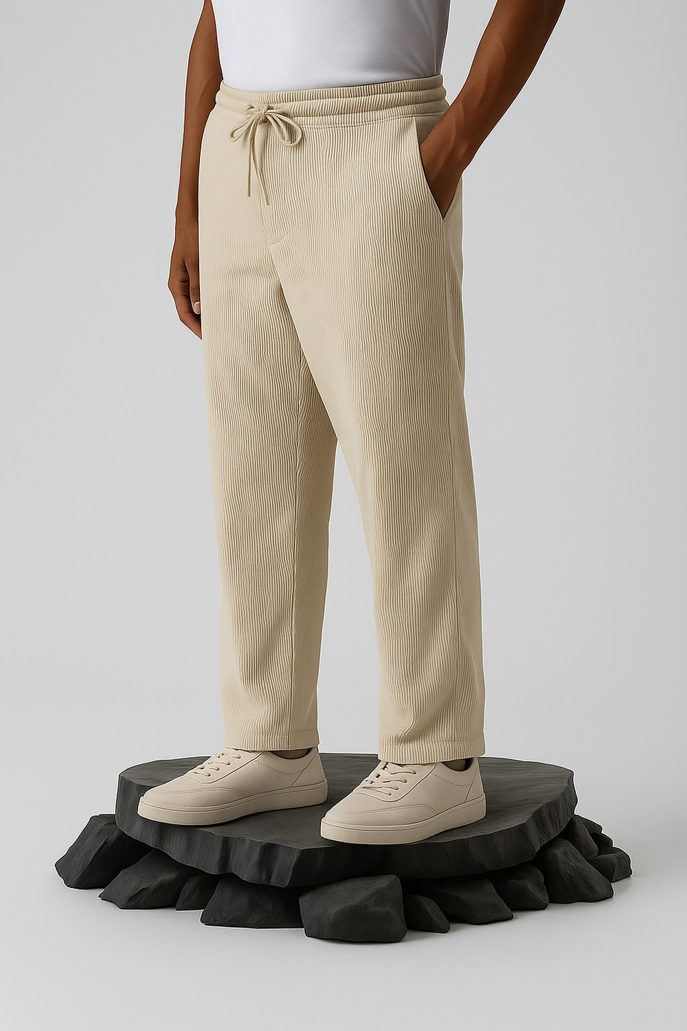 Image of JACKBELLA Regular Fit Men Beige Trousers