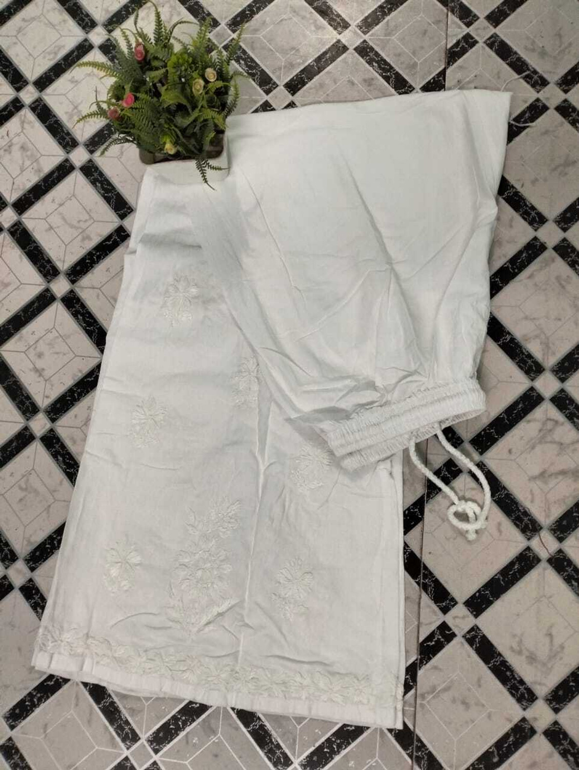 Image of Chikankari Fashion Collection Loose Fit Women White Trousers