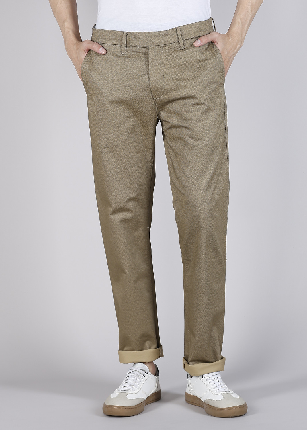Image of PETER ENGLAND Skinny Fit Men Khaki Trousers