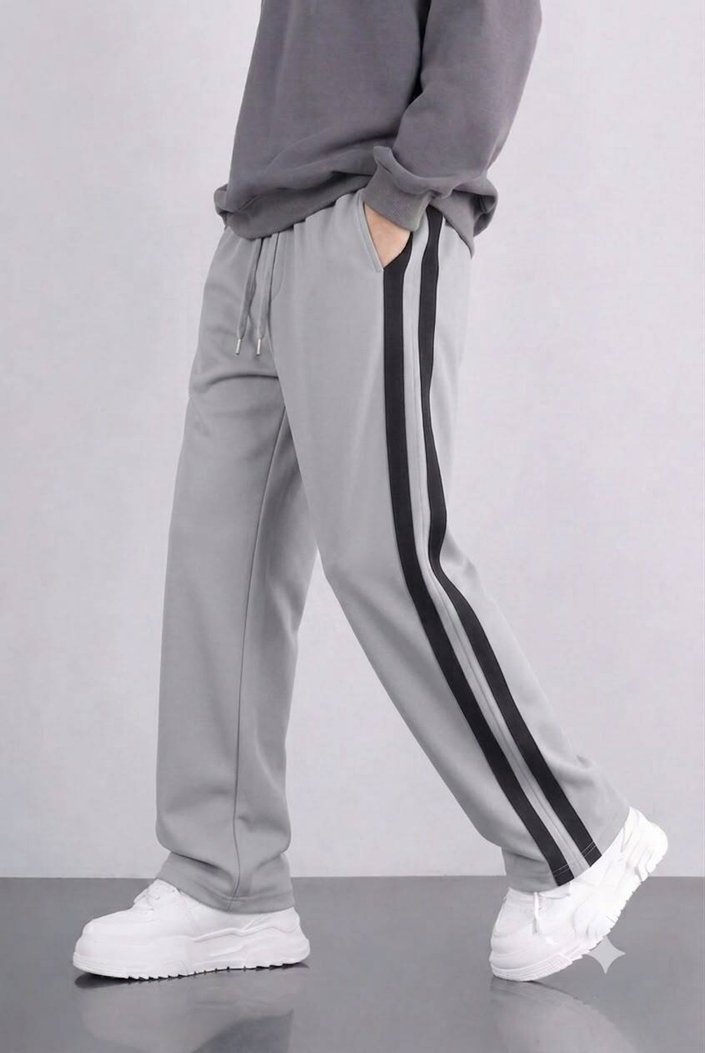 Image of KEESUN Pack of 2 Men Straight Fit Grey, Black Acrylic Blend Trousers