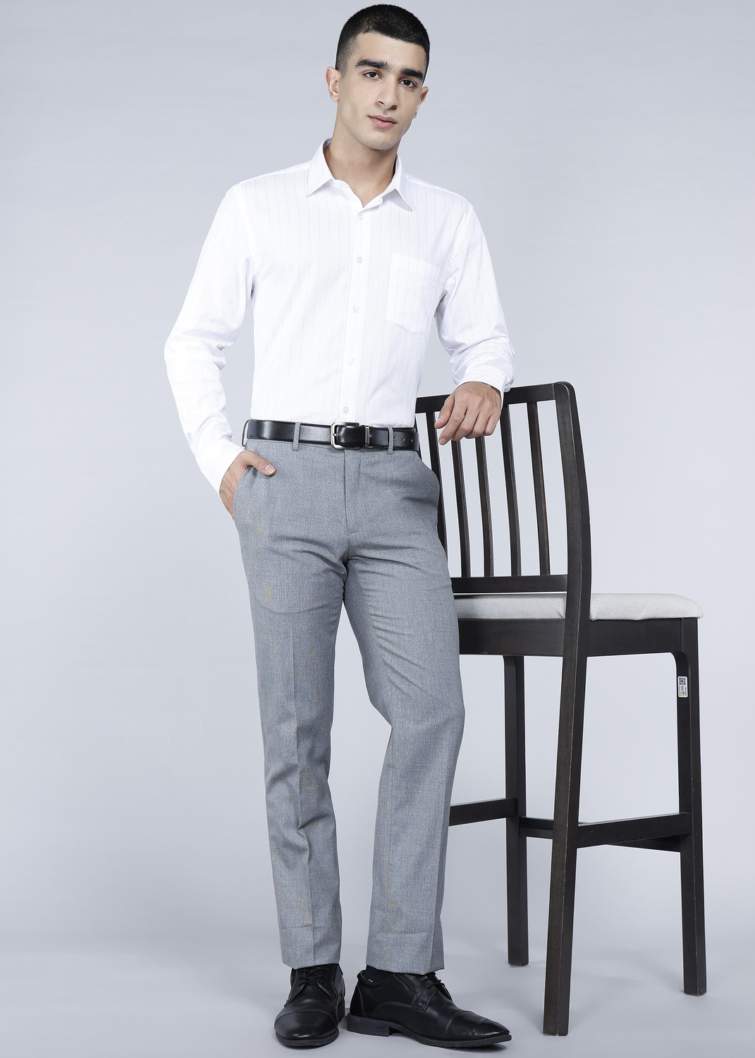 Image of PETER ENGLAND Slim Fit Men Grey Trousers