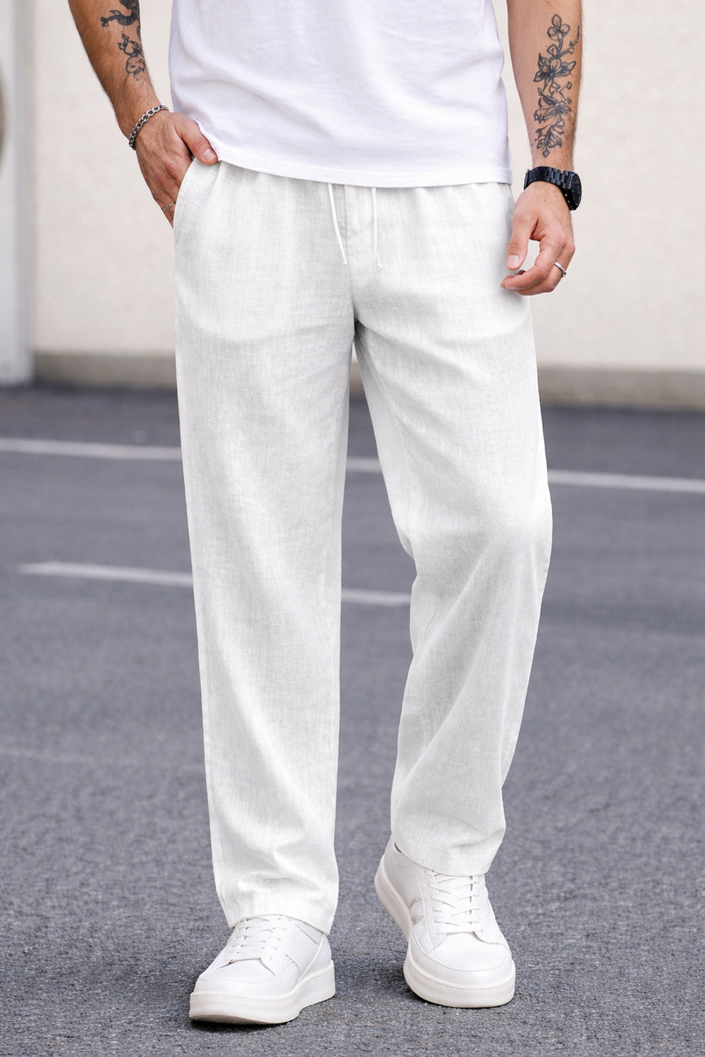 Image of MOTREX Slim Fit Men White Trousers