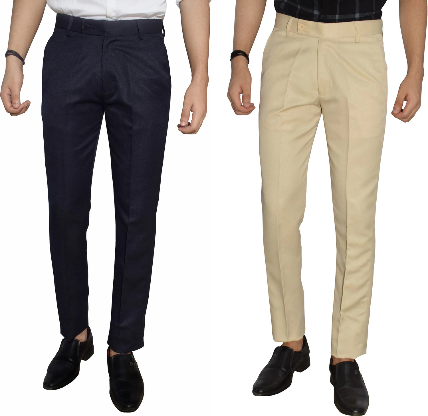 Image of Kundan Regular Fit Men Dark Blue, Beige Trousers