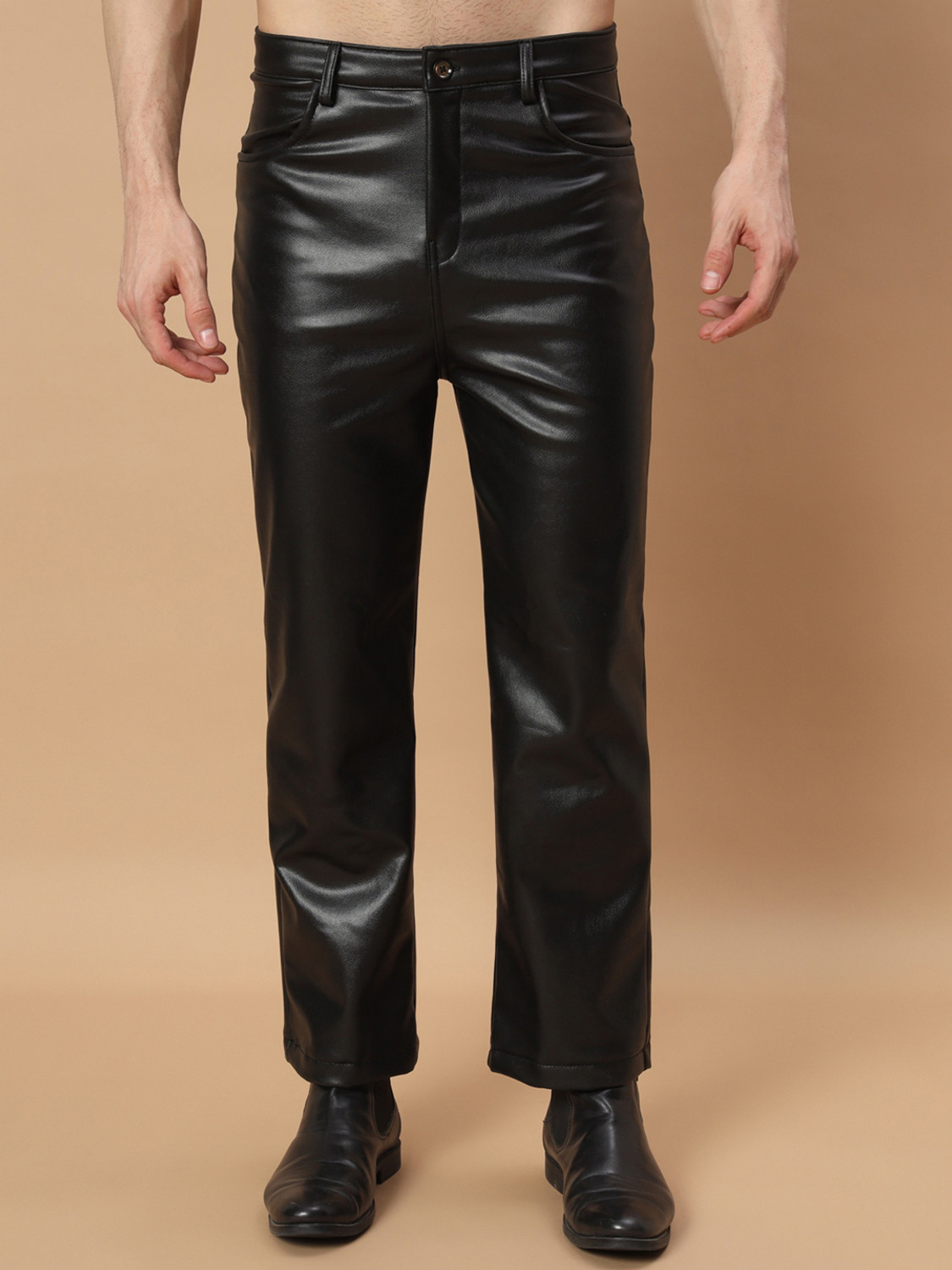 Image of TANDUL Regular Fit Men Black Trousers