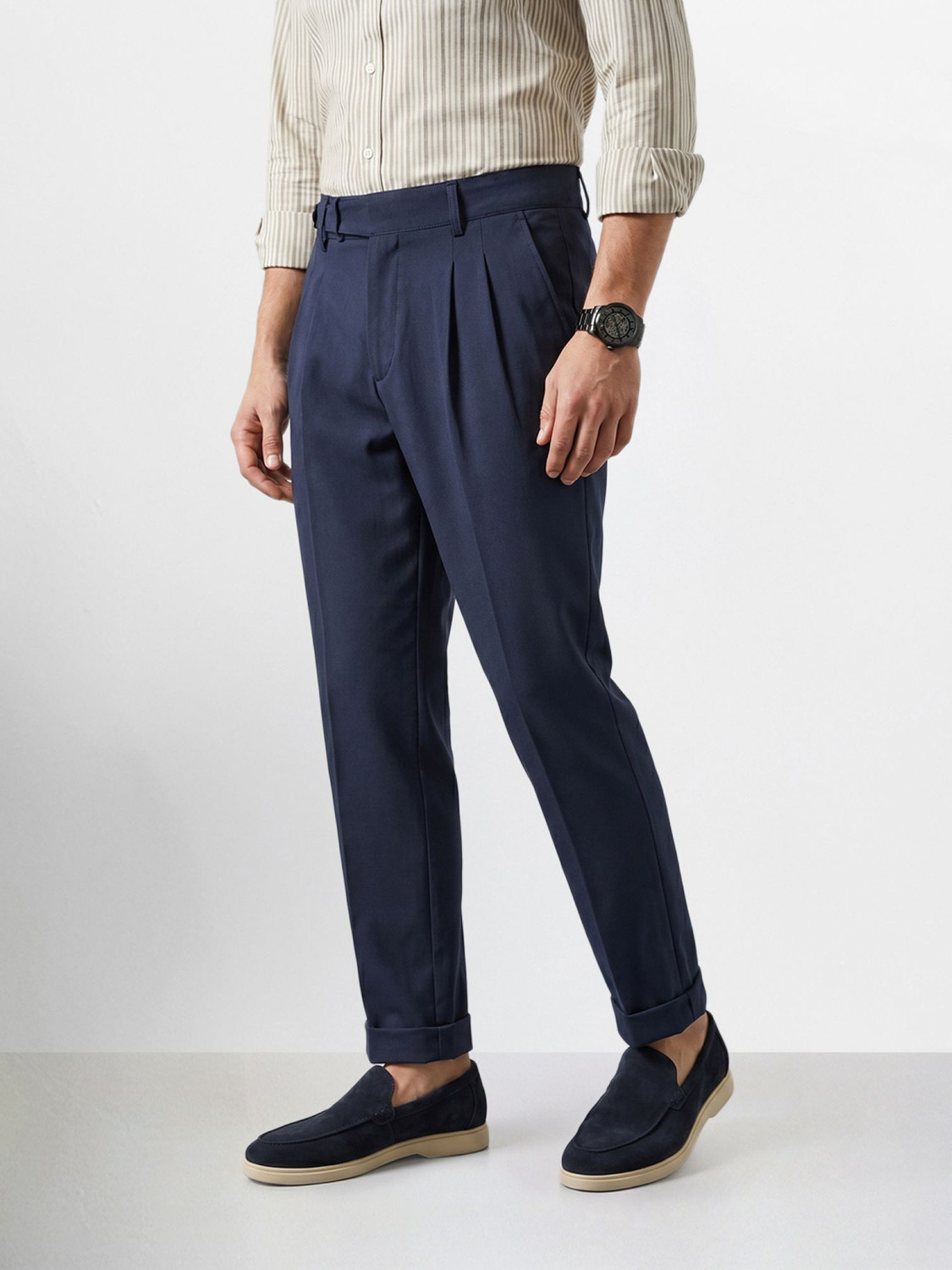 Image of The Indian Garage Co. Men Relaxed Blue Polyester Trousers