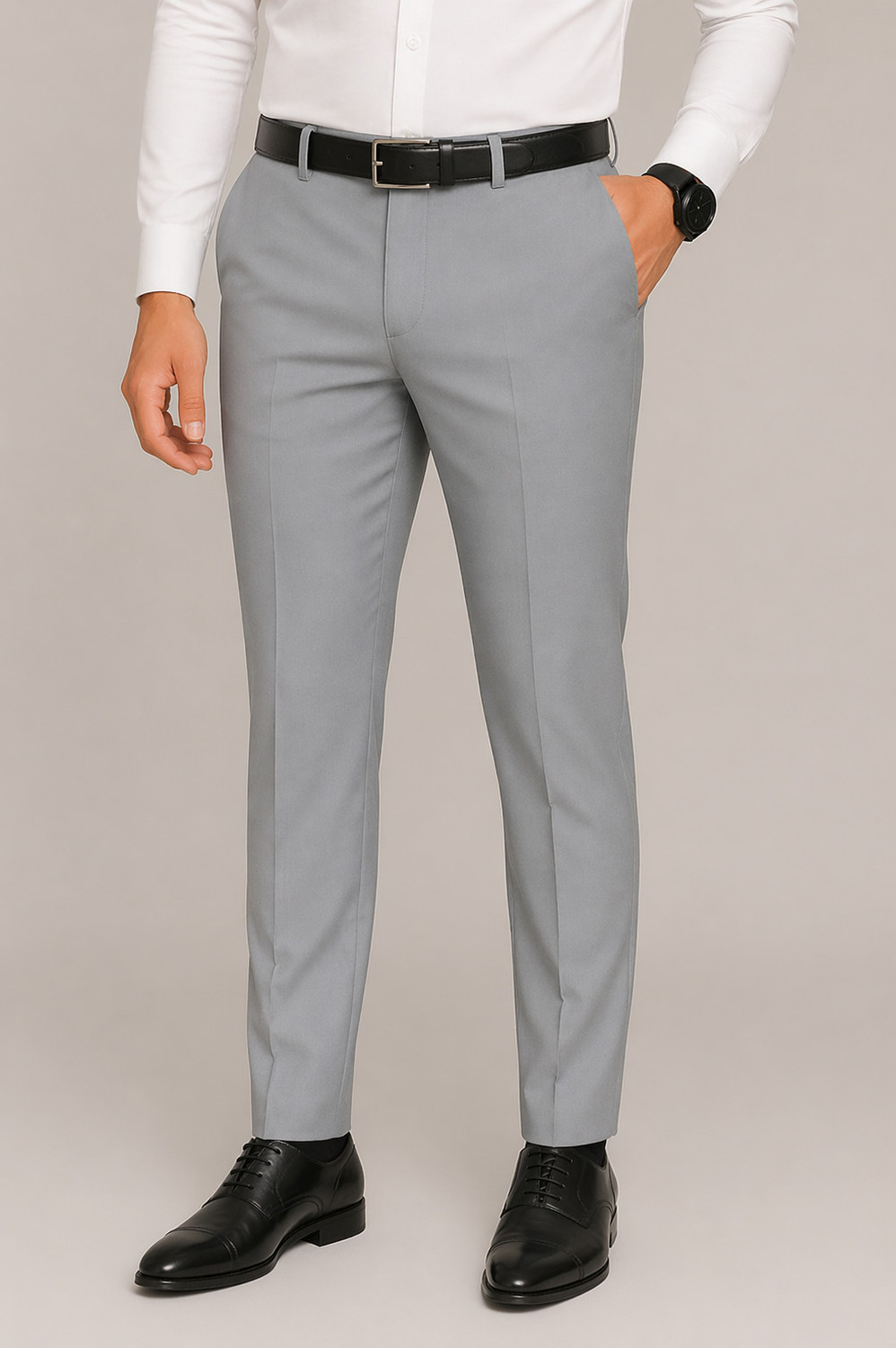 Image of Gentlemen Style Regular Fit Men Grey Trousers