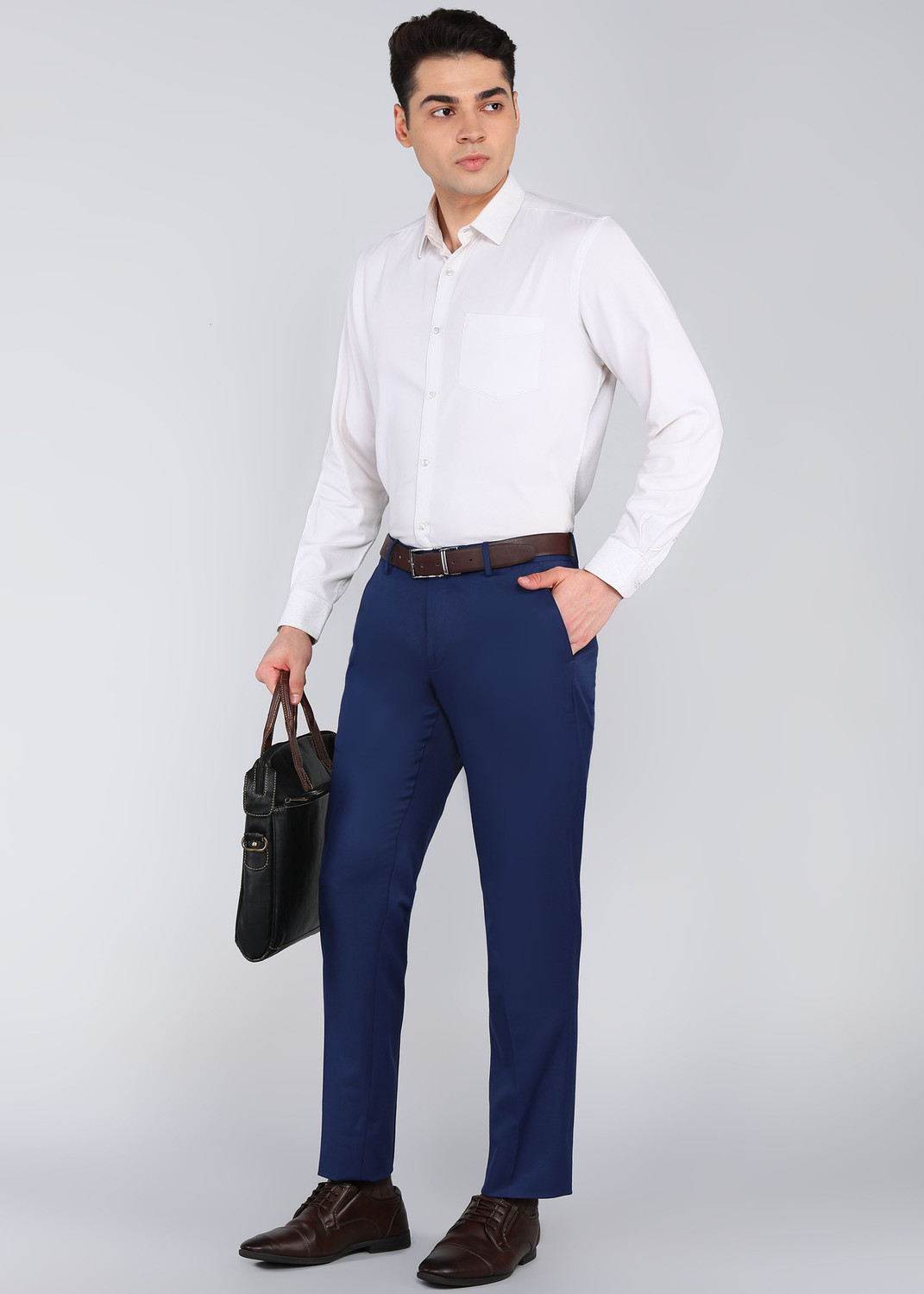 Image of PETER ENGLAND Slim Fit Men Blue Trousers
