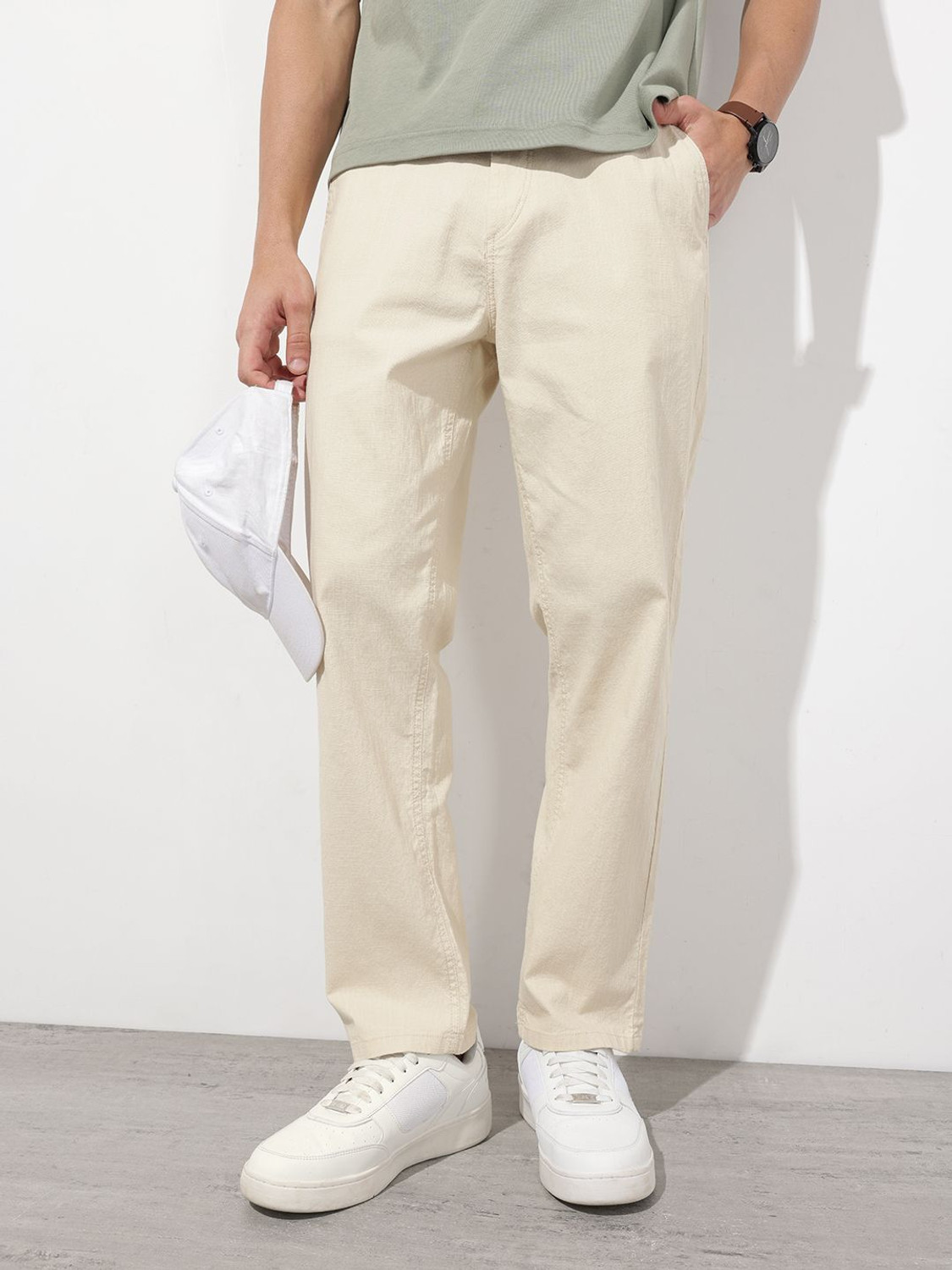 Image of Roadster Relaxed Men Beige Trousers