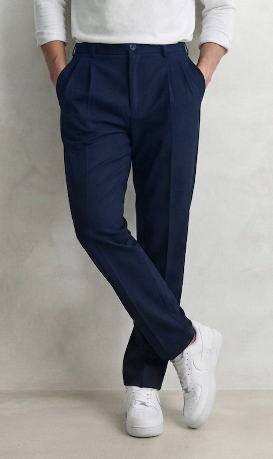 Image of INDICLUB Loose Fit Men Dark Blue Trousers