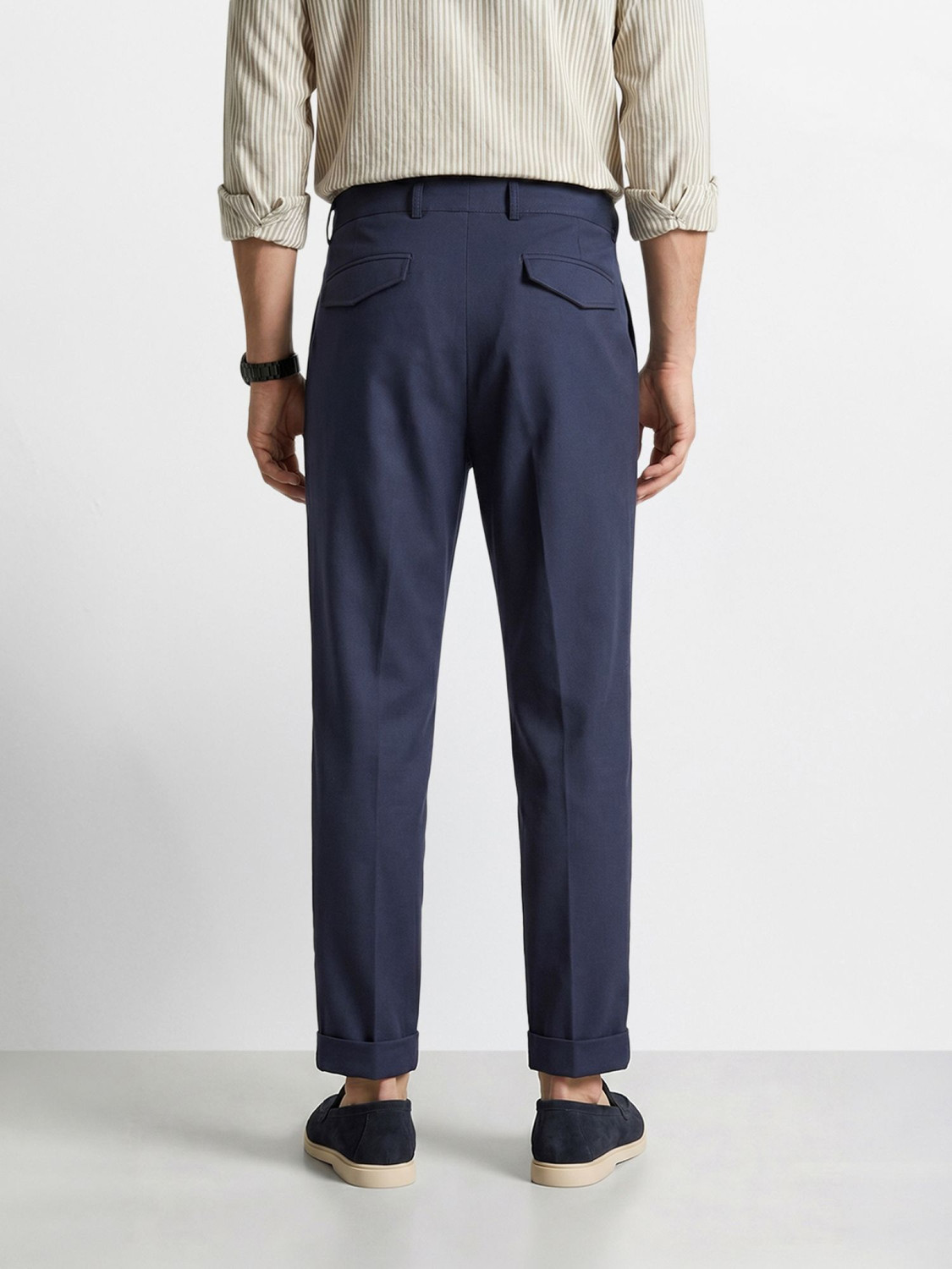 Image of The Indian Garage Co. Men Relaxed Blue Polyester Trousers