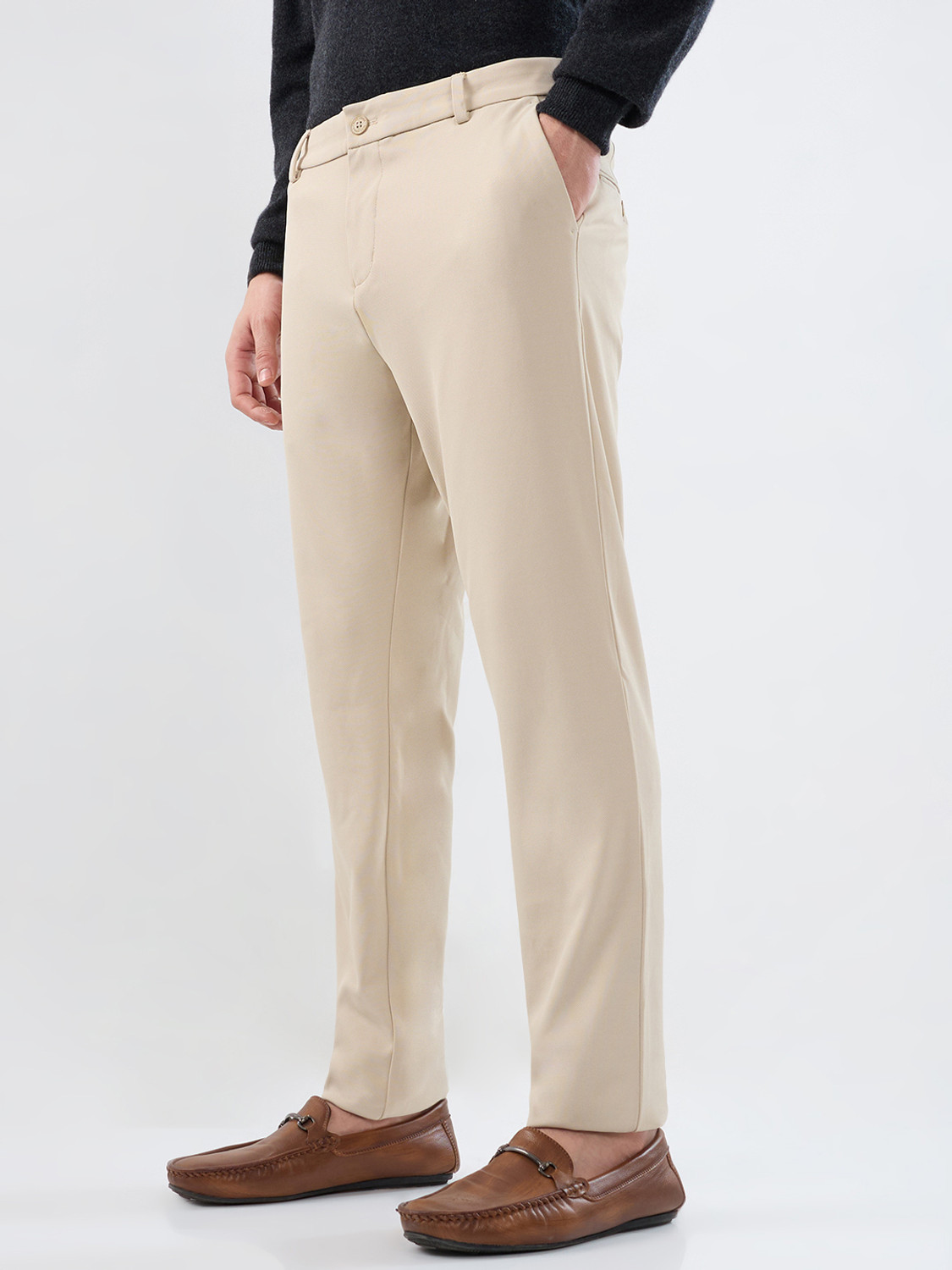 Image of PARK AVENUE Regular Fit Men Beige Trousers
