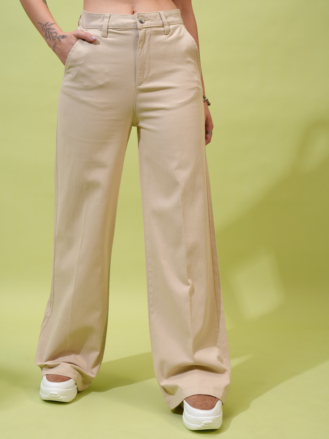 Image of Tokyo Talkies Straight Fit Women Beige Trousers