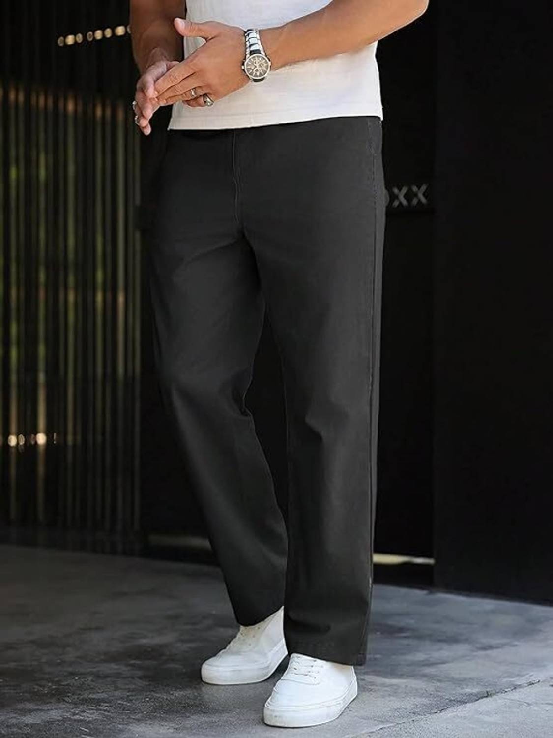 Aroziya Loose Fit Men Black Trousers