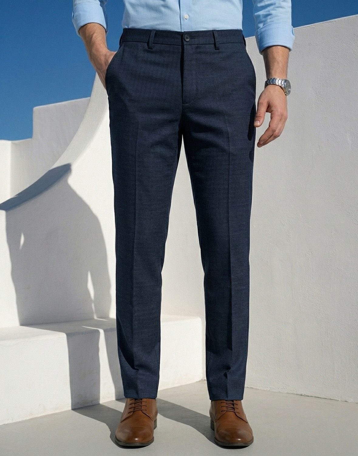Image of LOUIS PHILIPPE Slim Fit Men Dark Blue Trousers