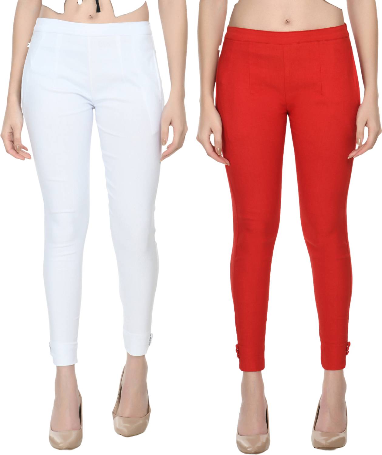 24Hour Fashion Regular Fit Women White, Red Trousers