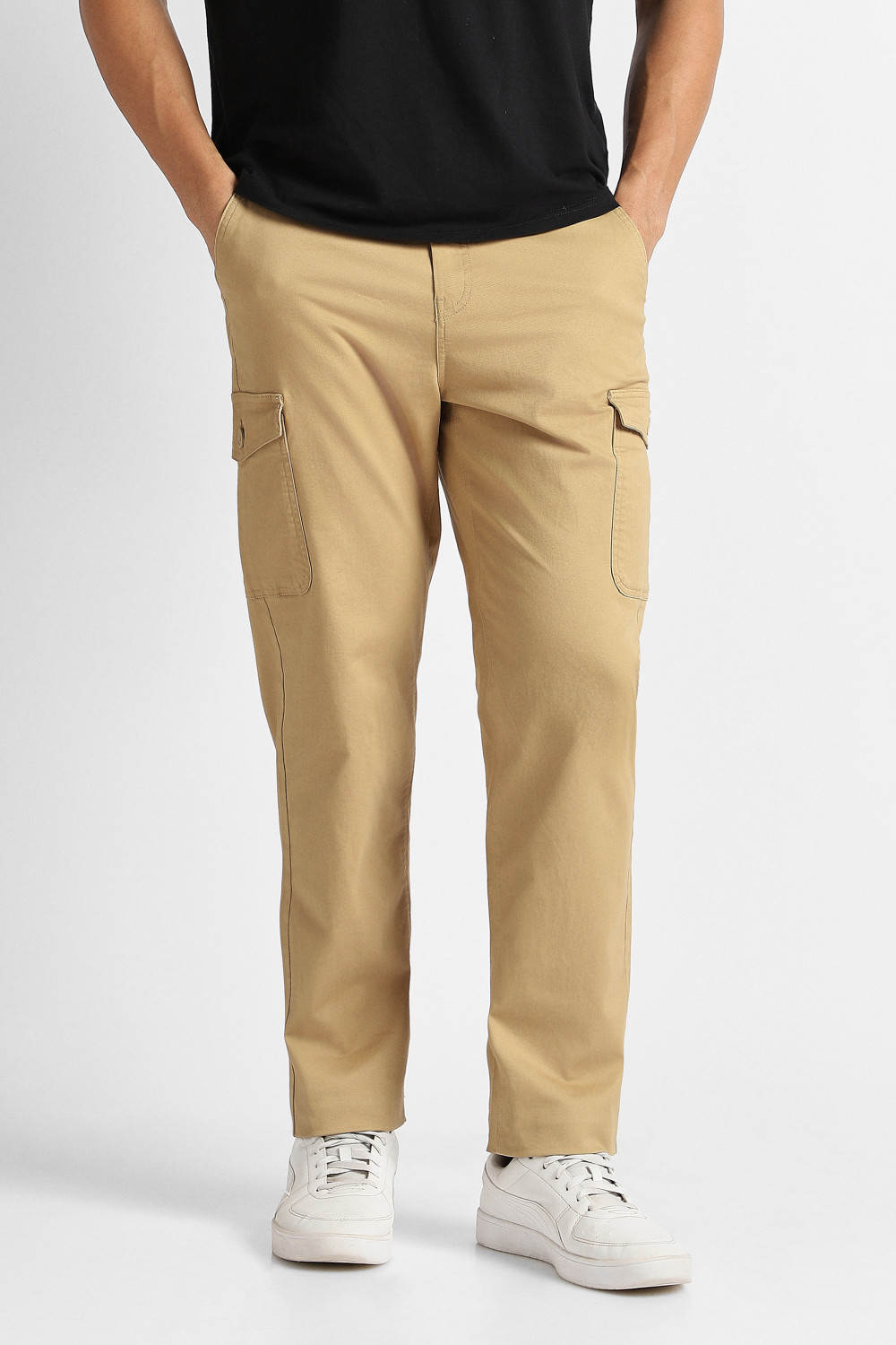 Image of VAN HEUSEN SPORT Men Comfort Fit Khaki Cotton Blend Trousers