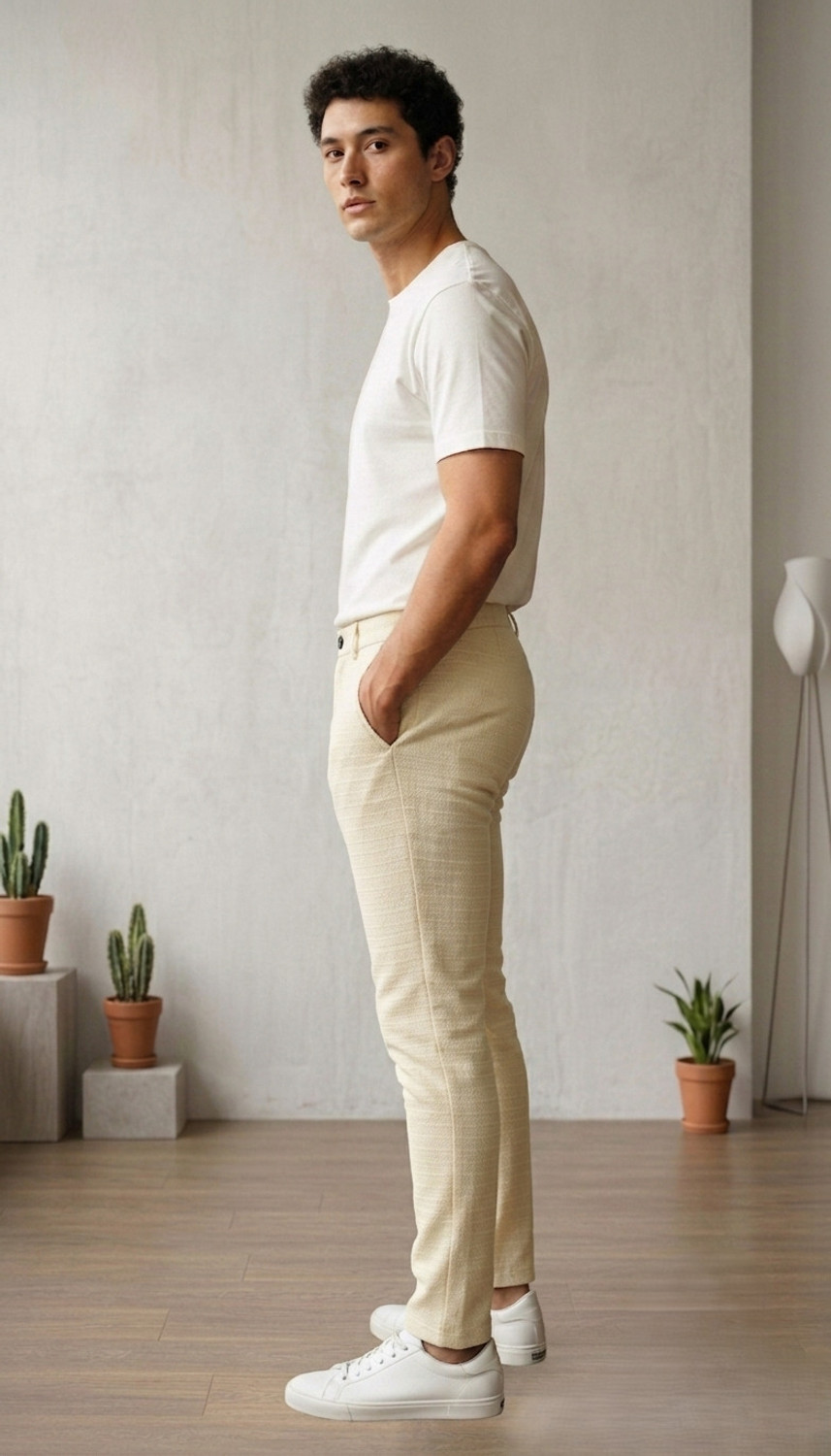 Image of INDICLUB Regular Fit Men Cream Trousers