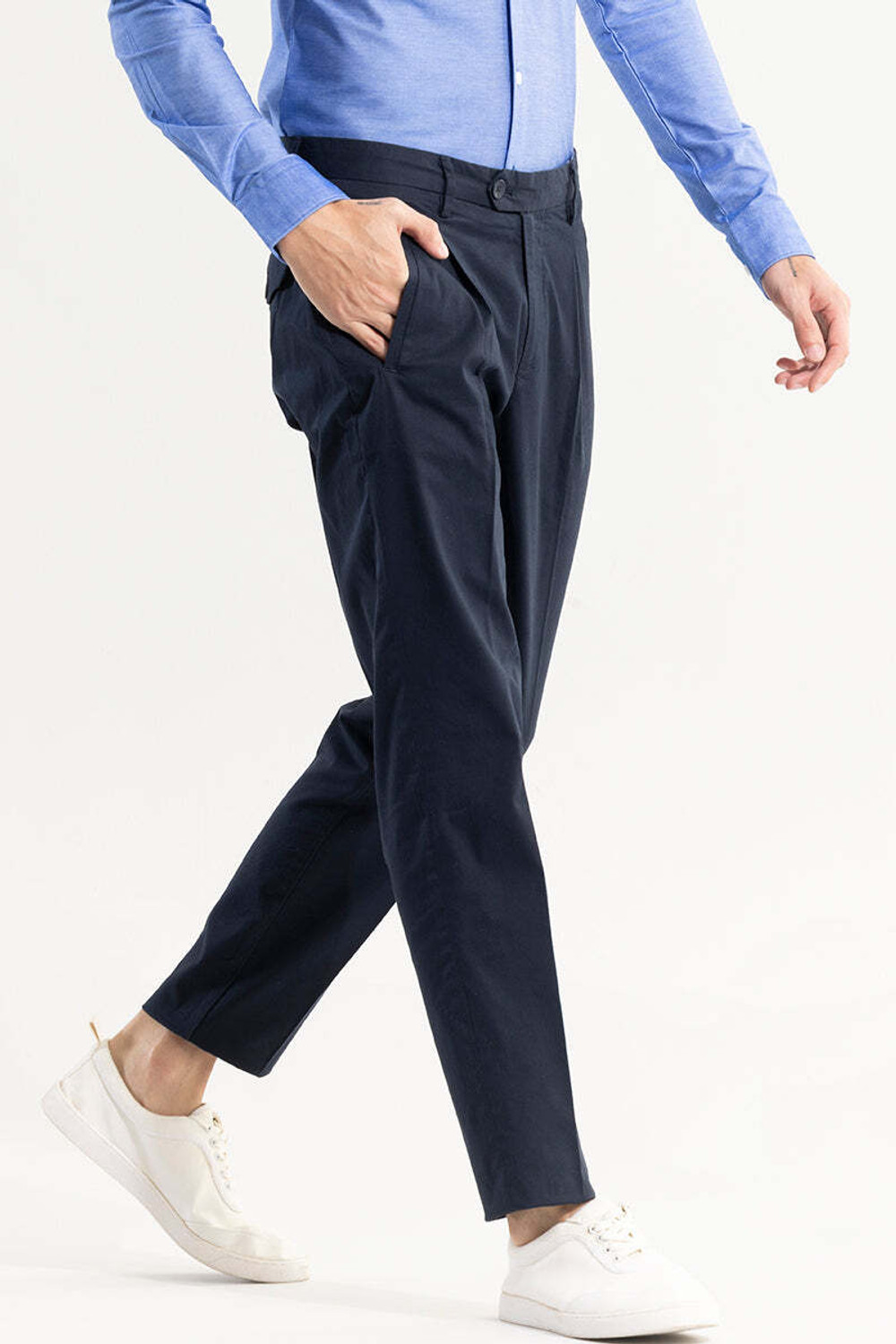 Image of Snitch Slim Fit Men Dark Blue Trousers