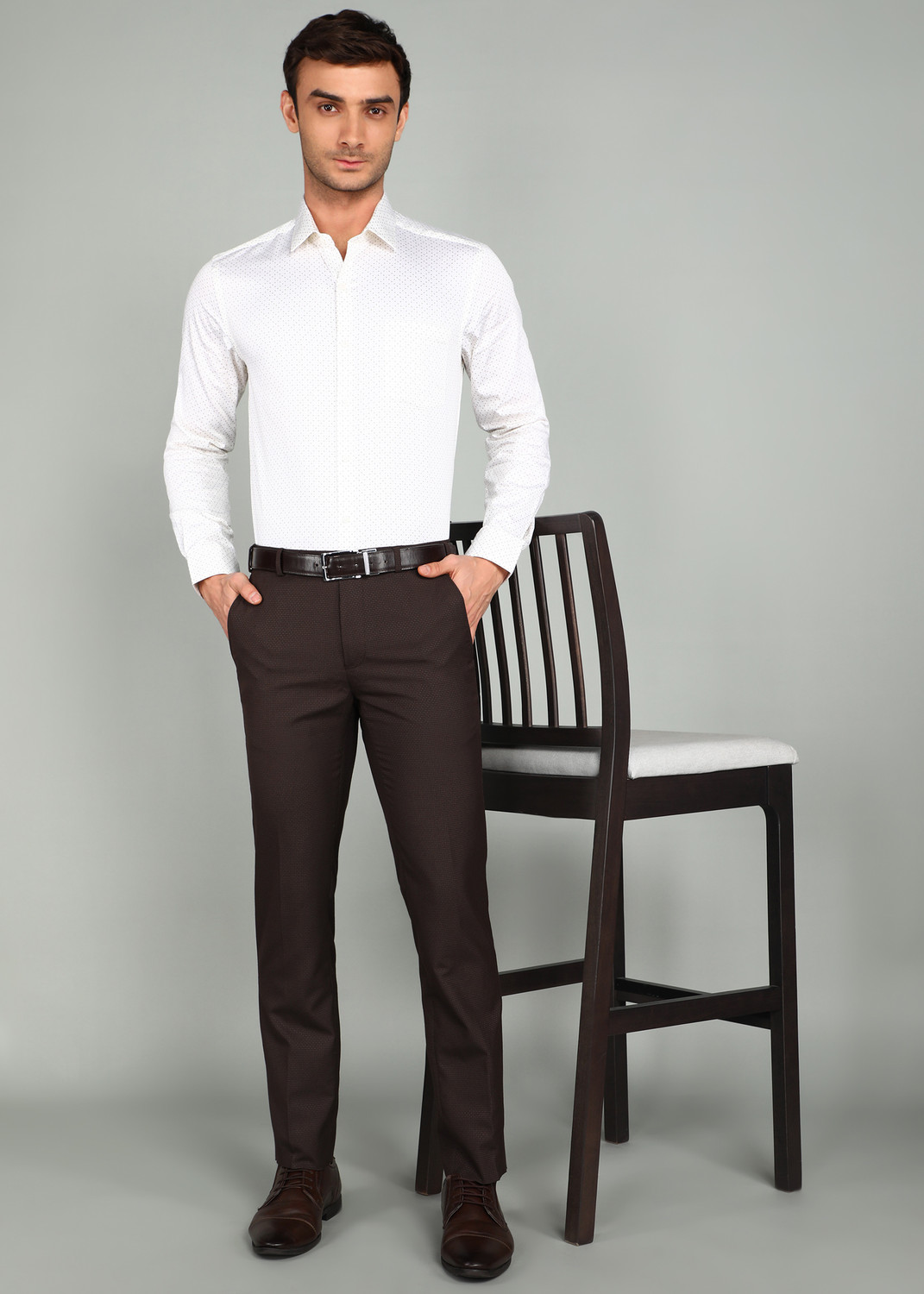 Image of Raymond Slim Fit Men Brown Trousers